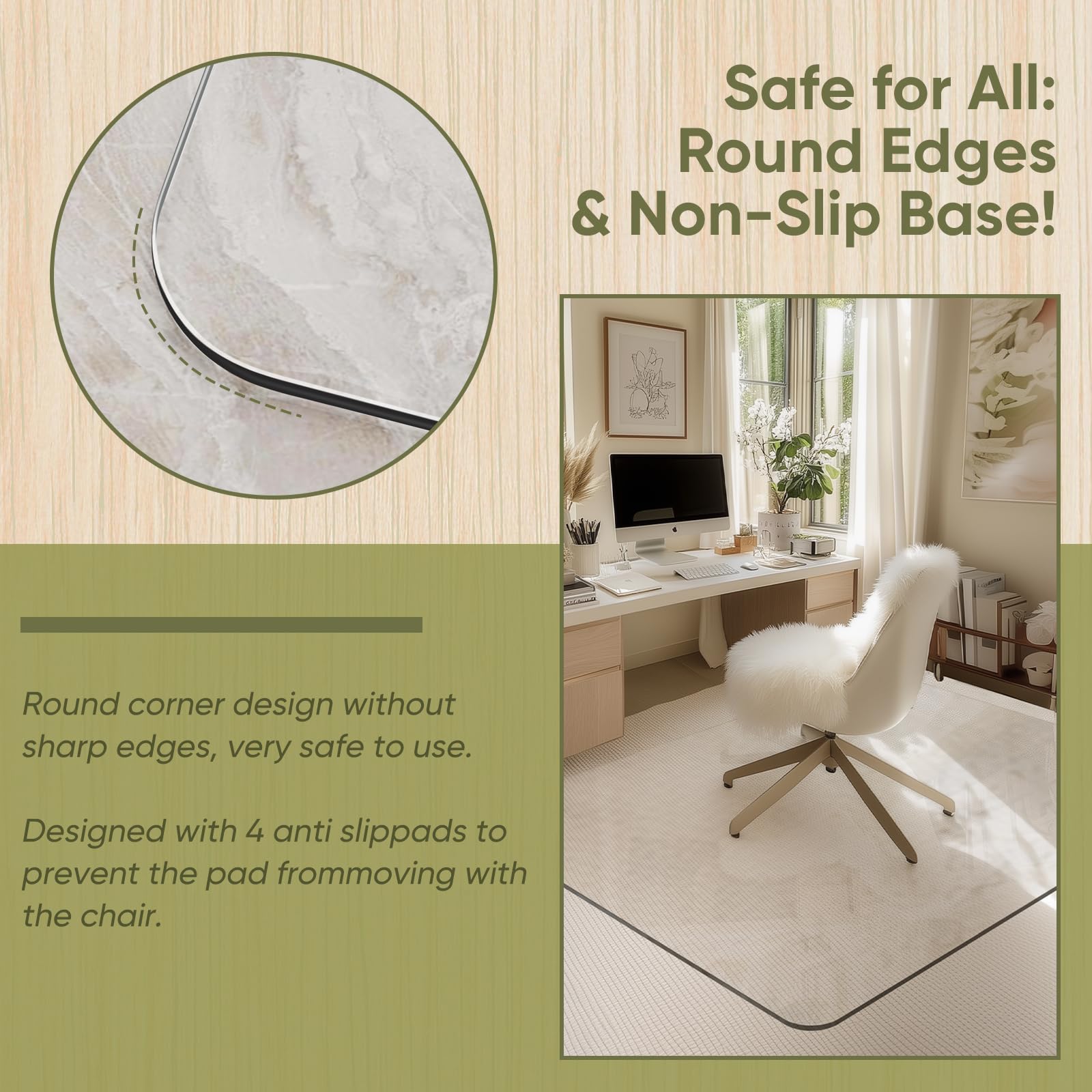 46"x55" Tempered Glass Chair Mat for Carpet & Hardwood Floors