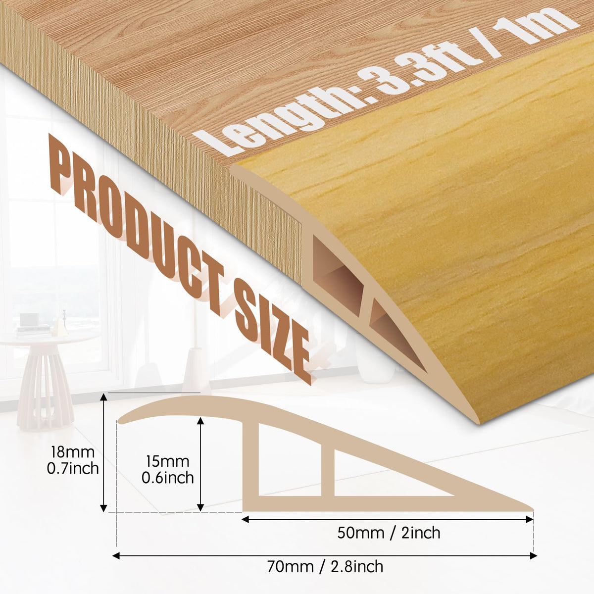 Floor Transition Strip Door Threshold 39" Floor Transition Reducer Trim on The Edges Threshold Strip Self Adhesive Suitable for Doorways