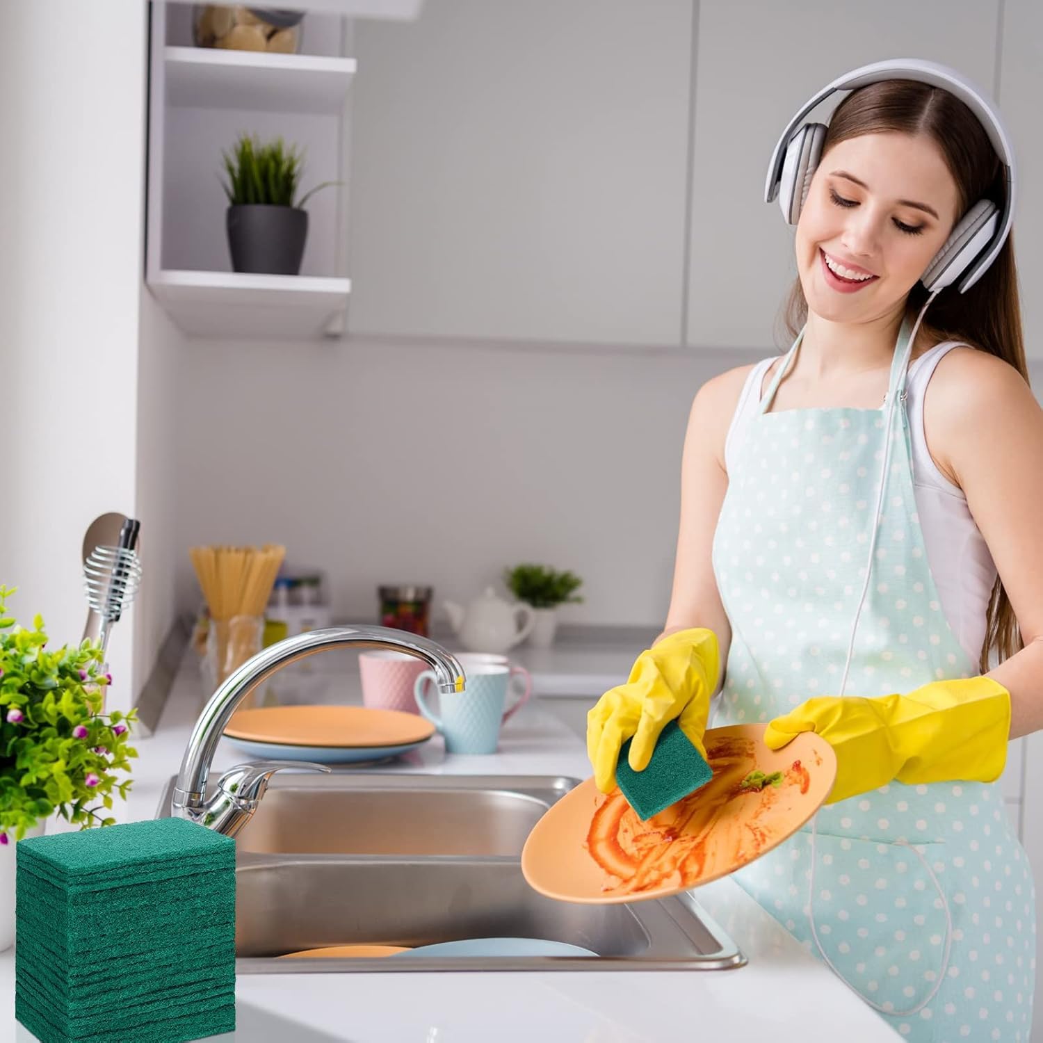 200 Pcs Non Scratch Scouring Pads for Kitchen Dish