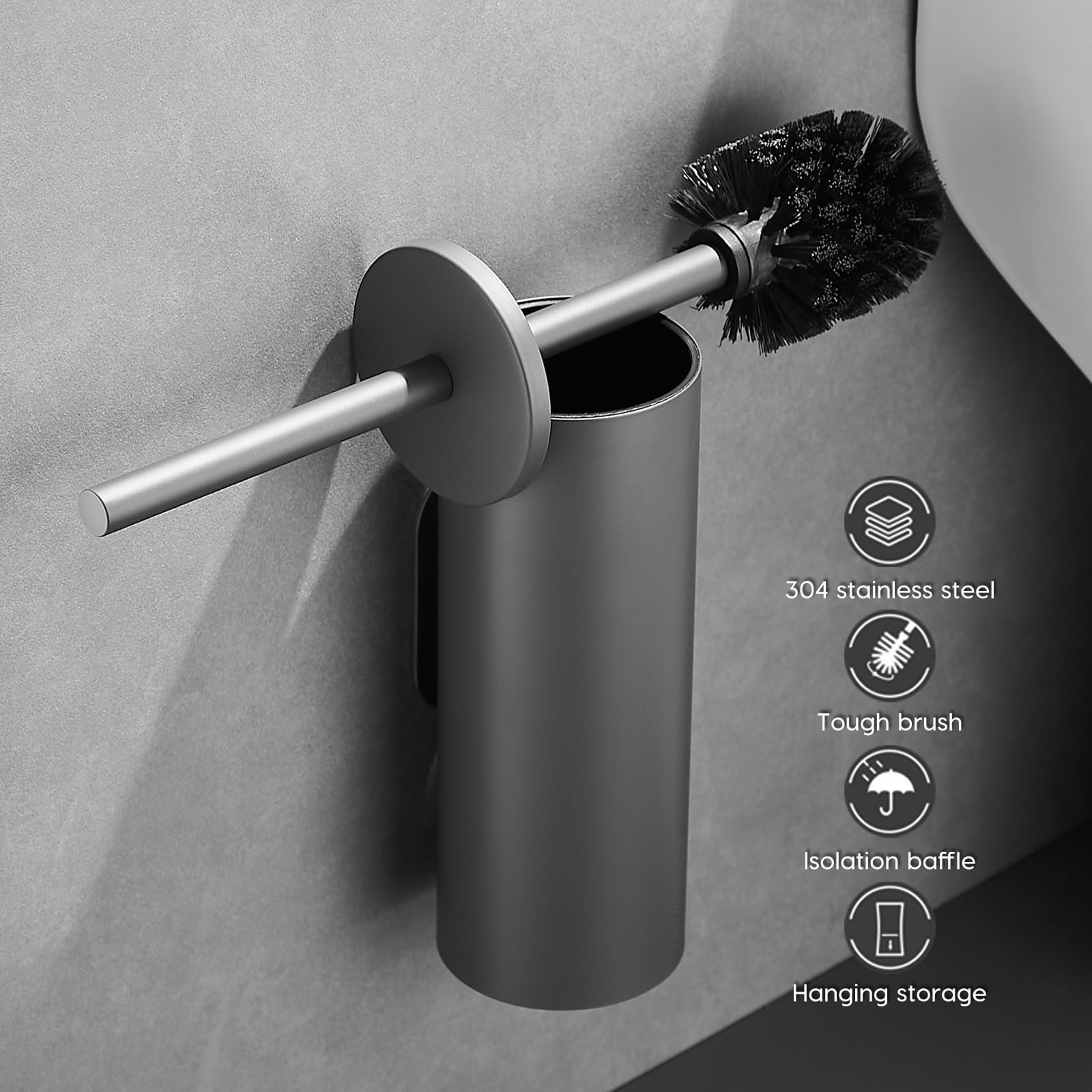 Gray Toilet Brush and Holder Set Stainless Steel No
