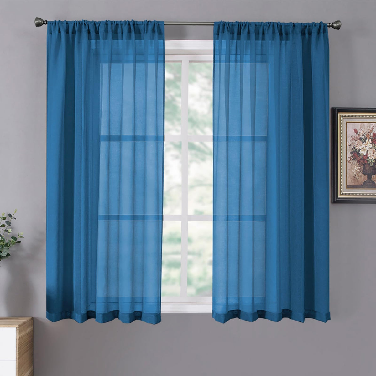 Sheer Curtains Linen Textured Living Room Curtain Sheers Light Filtering Rod Pocket Voile Curtains for Bedroom (2 Count)