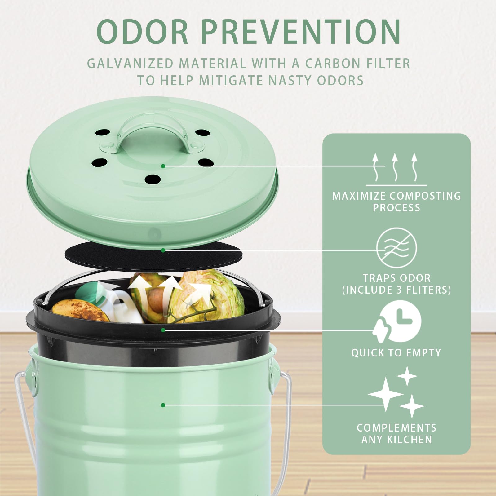 Compost Bin Kitchen Countertop Composter with lid