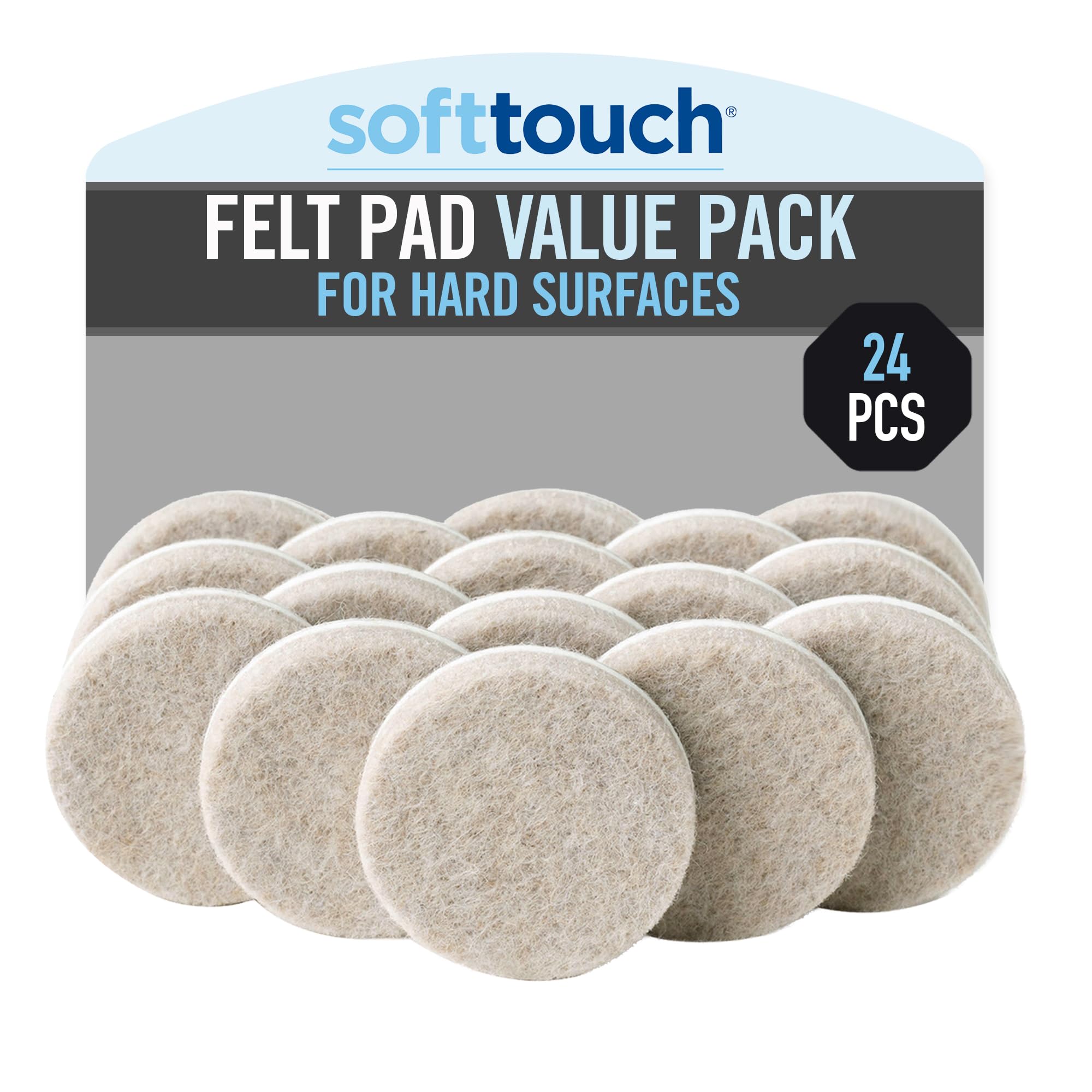 1.5" Round Reusable Felt Furniture Sliders for Hard Surfaces (24 Count)