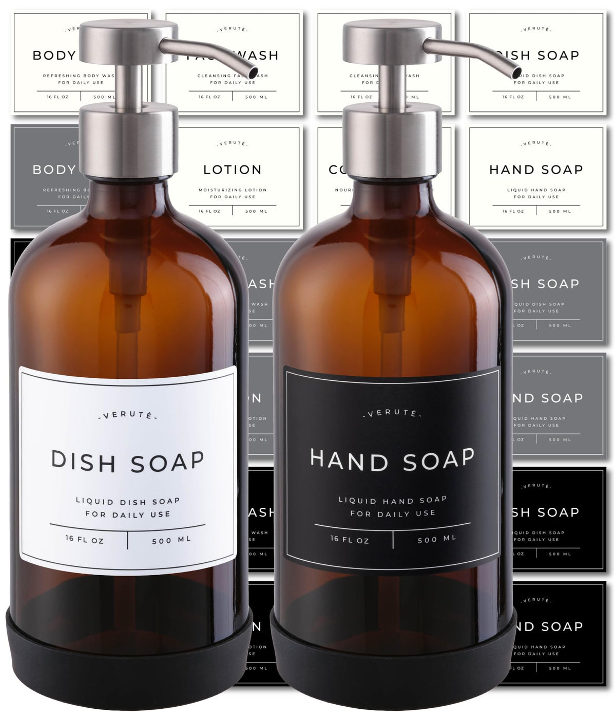 Hand and Dish Soap Dispenser for Kitchen and Bathroom (2 Count)