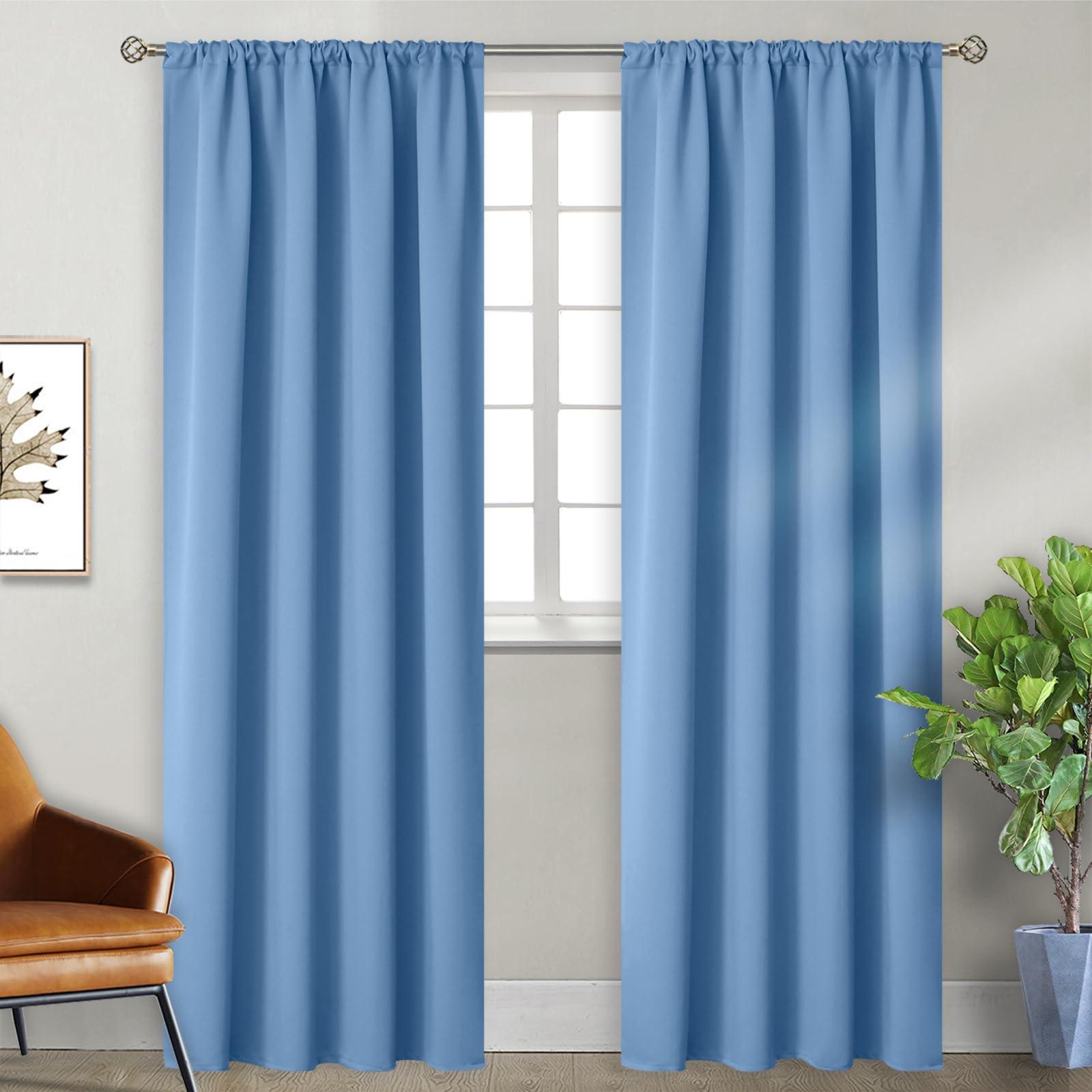 Light Blue Blackout Curtains for Living Room 84 Inch Length (2 Count)