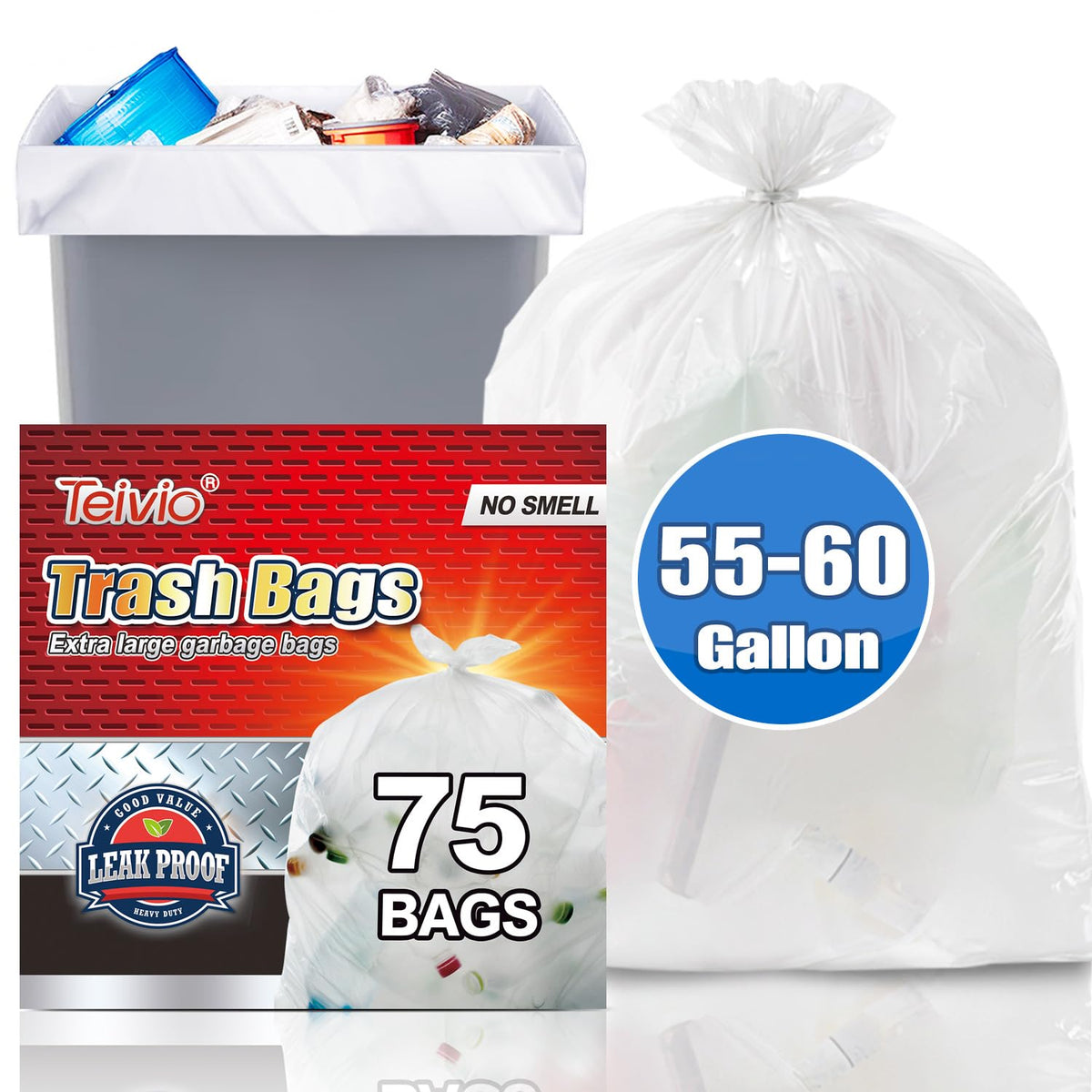 Large Clear Trash Bags 55 (75 Count)