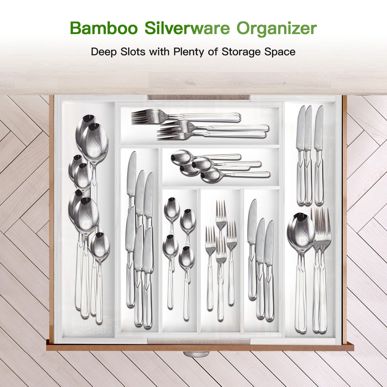Bamboo Expandable Drawer Organizer for Utensils Holder