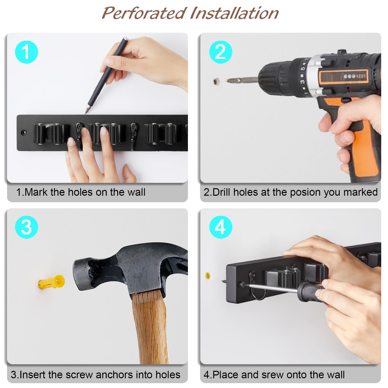 Mop and Broom Holder Wall Mount
