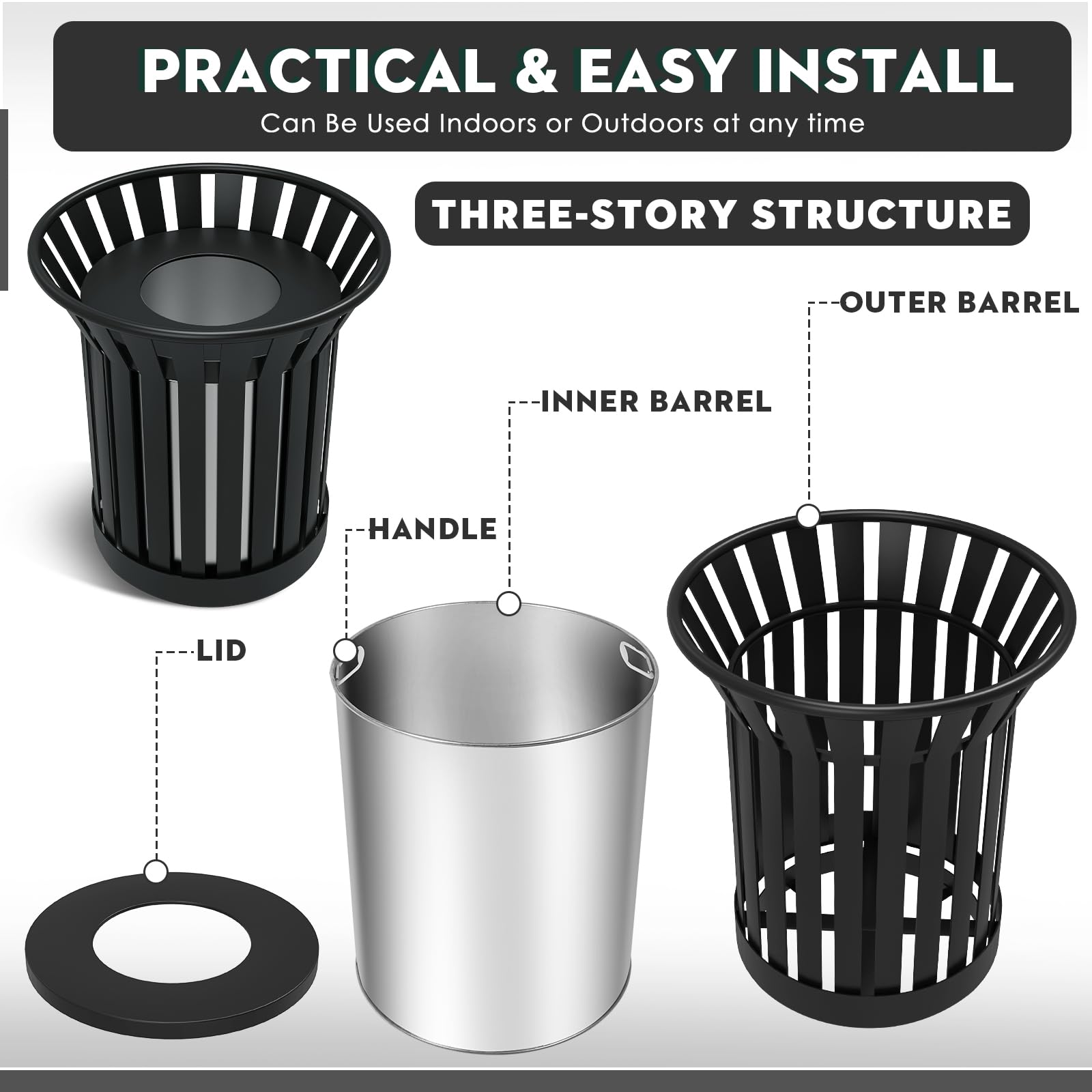 25.2IN Large Round Large Outdoor Trash Can