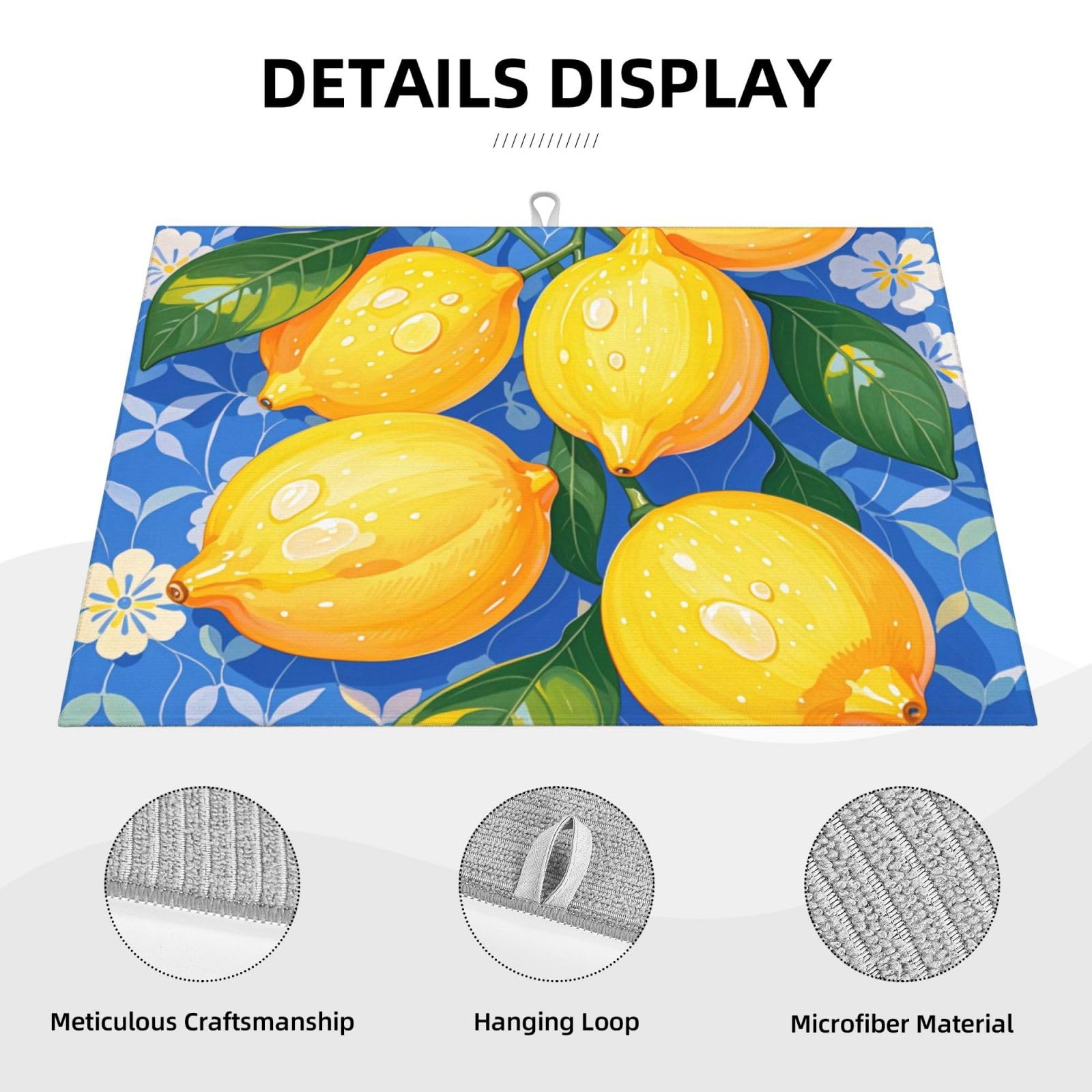 lemon Dish Drying Mat Highly Absorbent Double