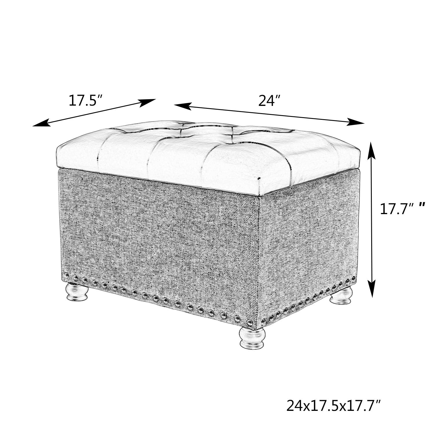 24" Ottoman with Storage for Living Room Rectangular Fabric Tufted Bench Footrest Toy Chests for Bedroom