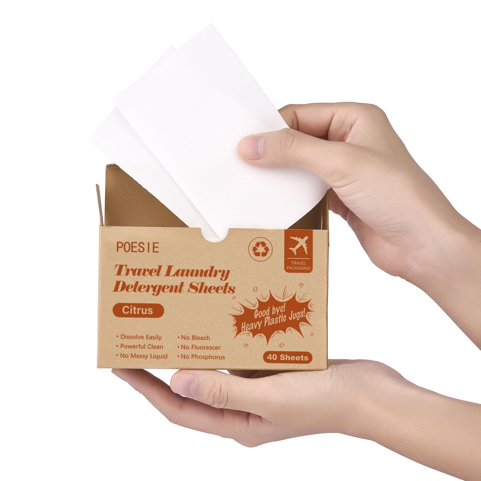 Citrus Travel Laundry Detergent Sheets 40 Sheet Plastic Free No Waste Laundry Soap Sheet for Travel Dorm Home (40 Count)