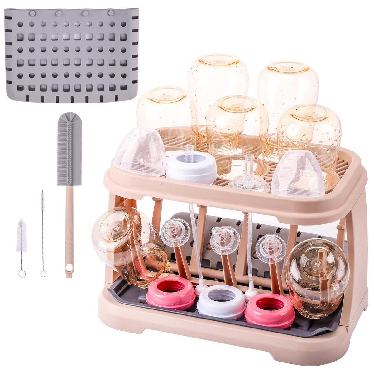 Baby Bottle Drying Rack with Brush & Dishwasher Basket