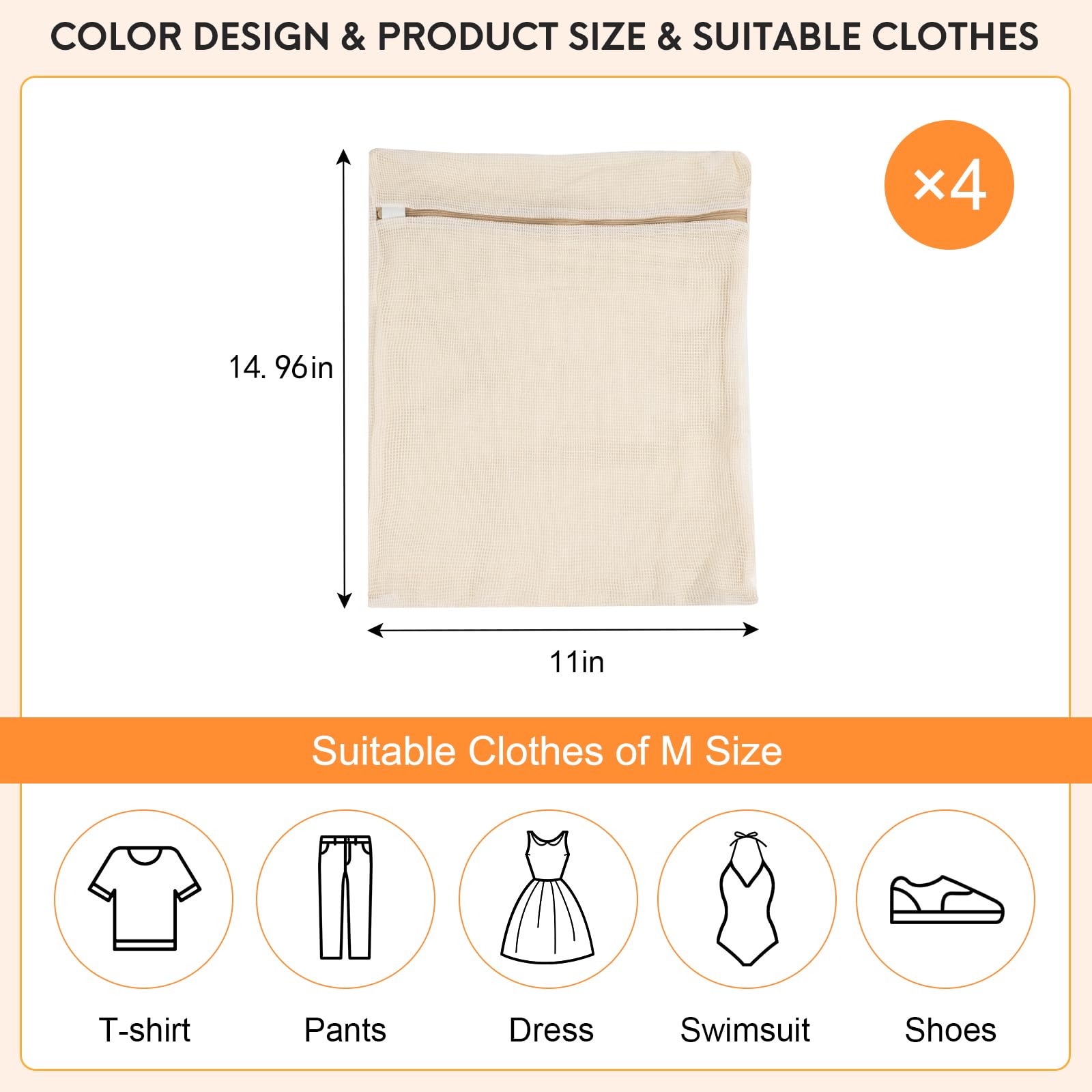 4 Piece Medium Durable Organic Cotton Mesh Laundry Bags with Sturdy Zippers and Breathable Mesh are Delicate Laundry Bags for Underwear (100 Count)