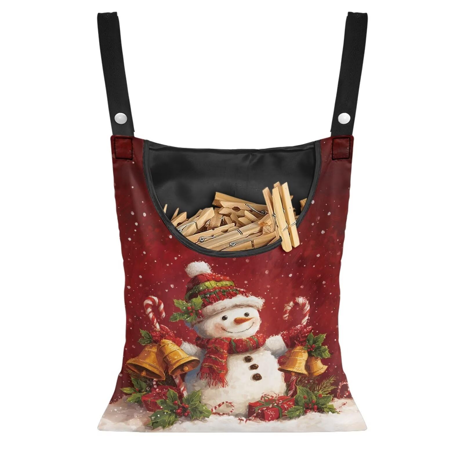Red Snowman Clothes Pin Bags Christmas Clothespin Bag Holder Clothespin Holder 14.5 x 12 Inch Clothespins Bag for Clothesline Outdoor Outside Laundry Room Lightweight for Easy Hang