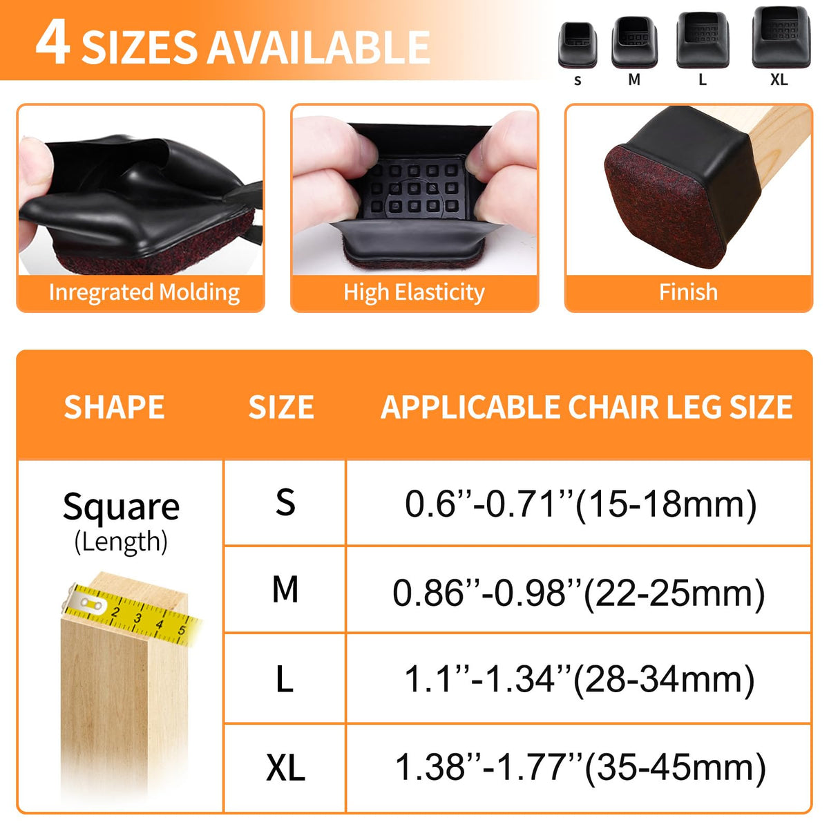 24 Pcs Square Chair Leg Floor Protectors for Hardwood Floors (24 Count)