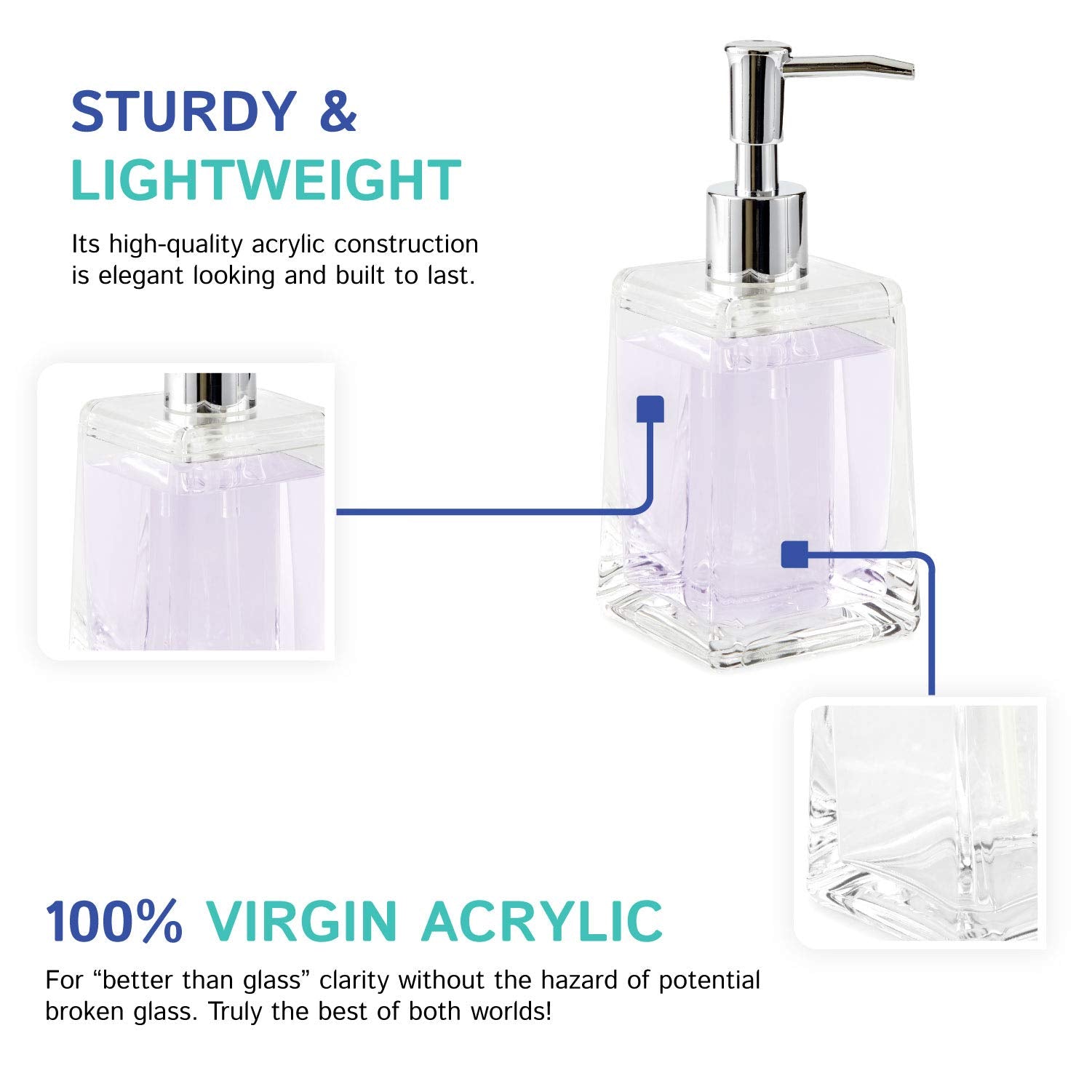 Clear Square Tapered Soap Dispenser Crystal Clear Acrylic