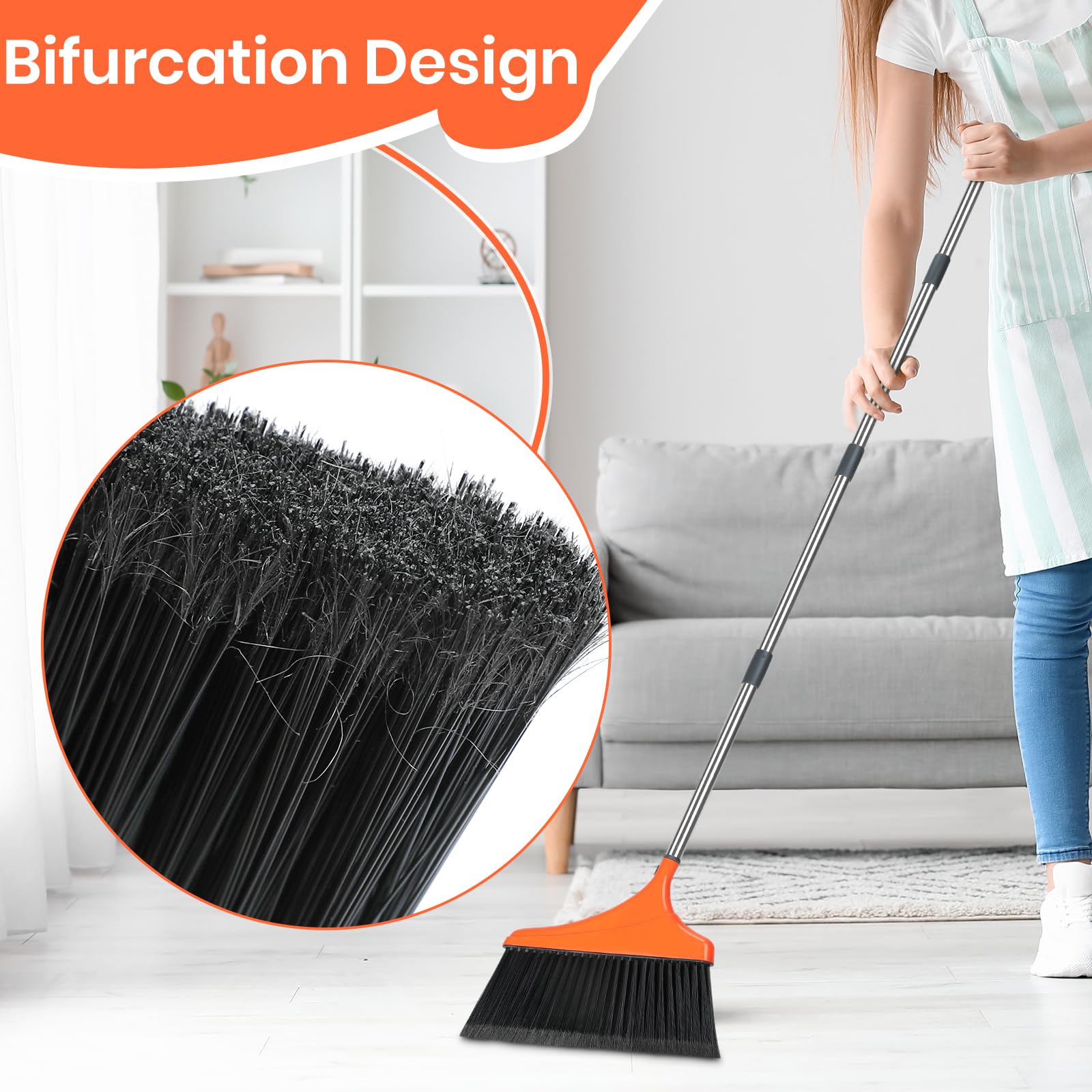 4 Pack Heavy Duty Angle Broom for Floor Cleaning with 52" Long Handle Stiff Bristle Angle Commercial and Industrial Broom