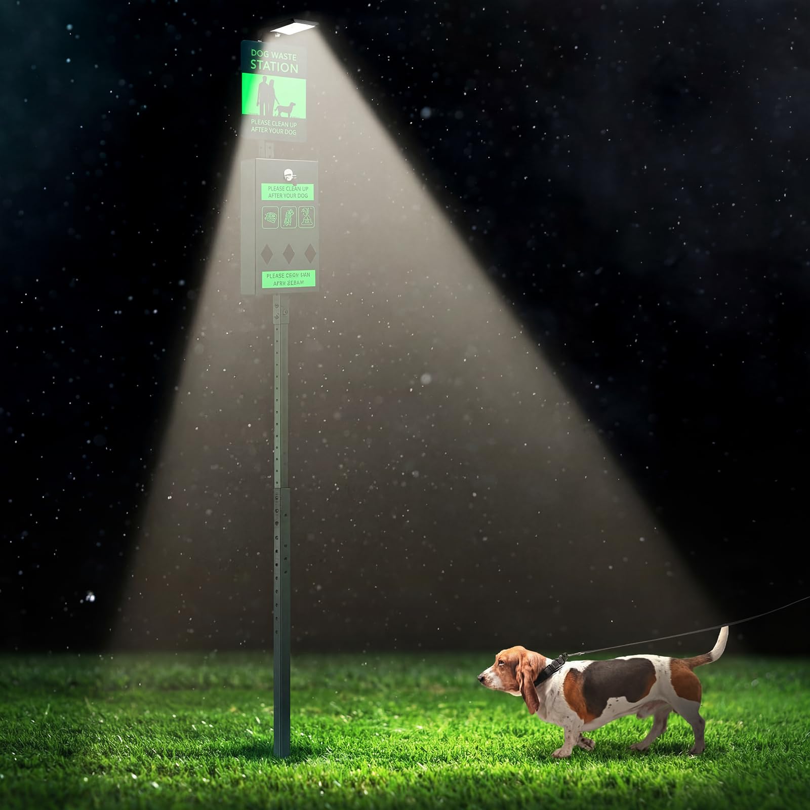 Dog Waste Station with Solar Panels Outdoor Light Up at Night