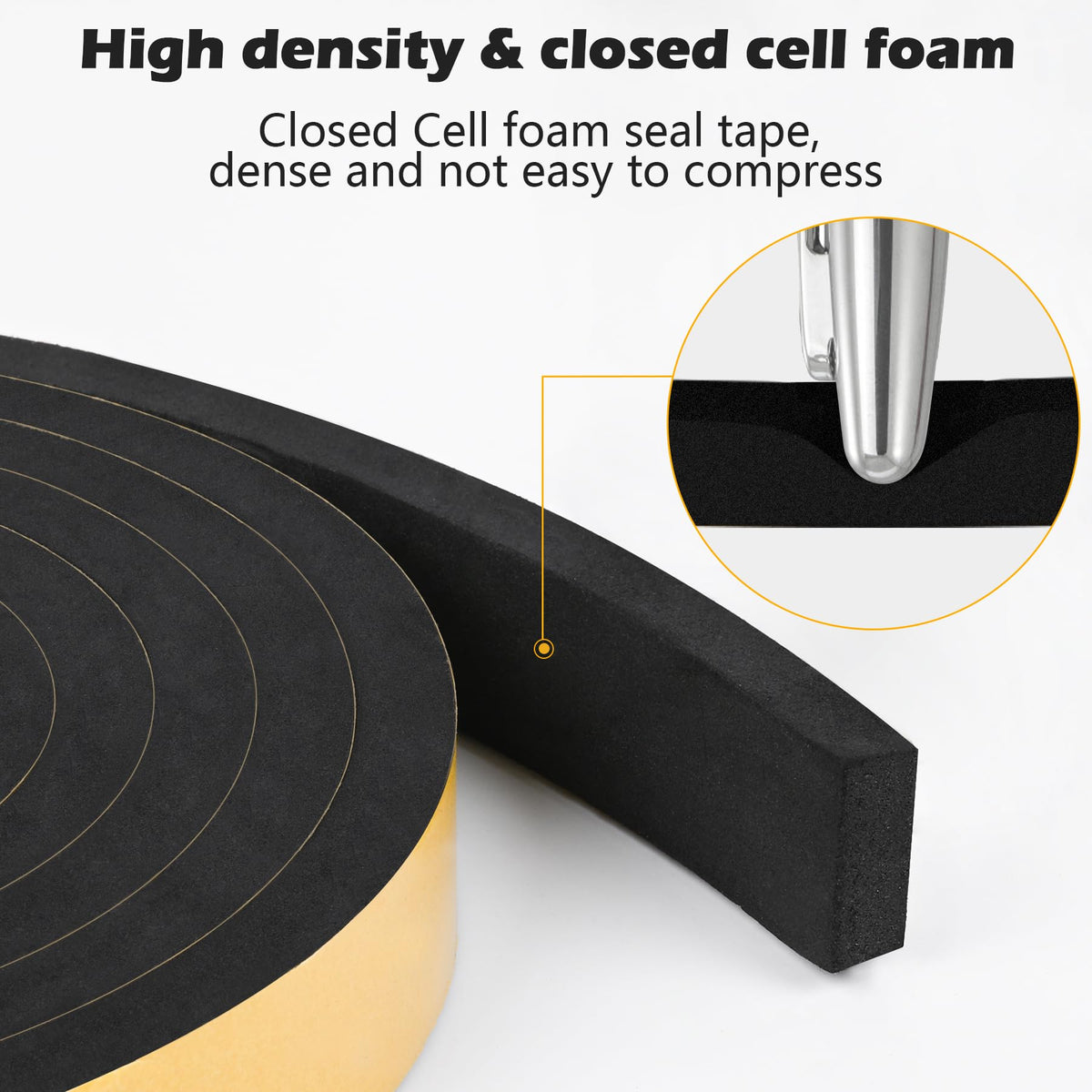 Black Door Window Weather Stripping Self Adhesive Foam Tape High Density Foam Sealing Strip Window Insulation Weatherproof Gasket Tape 1 (26 Foot)