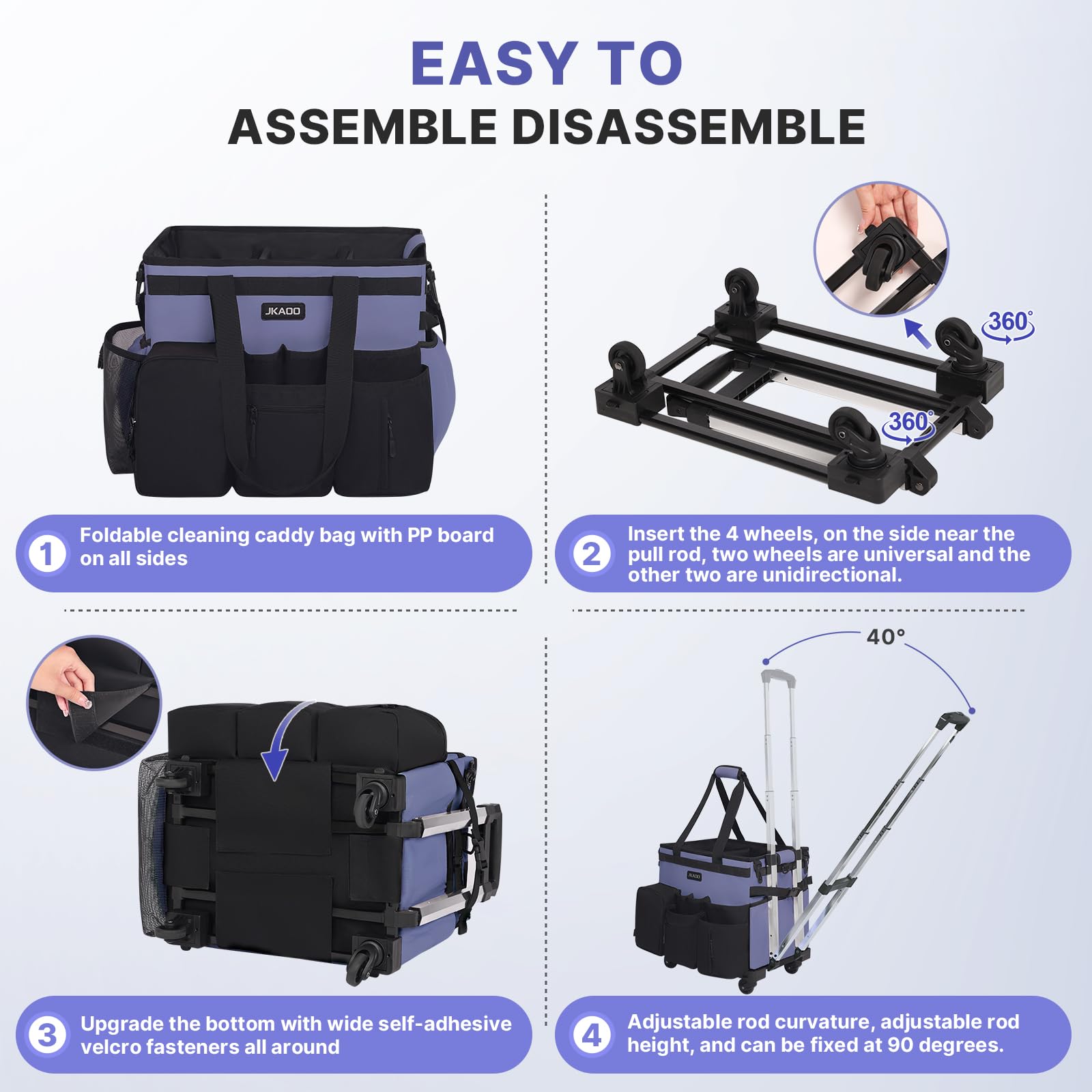 Large Rolling Cleaning Caddy Bag with Detachable Trolley