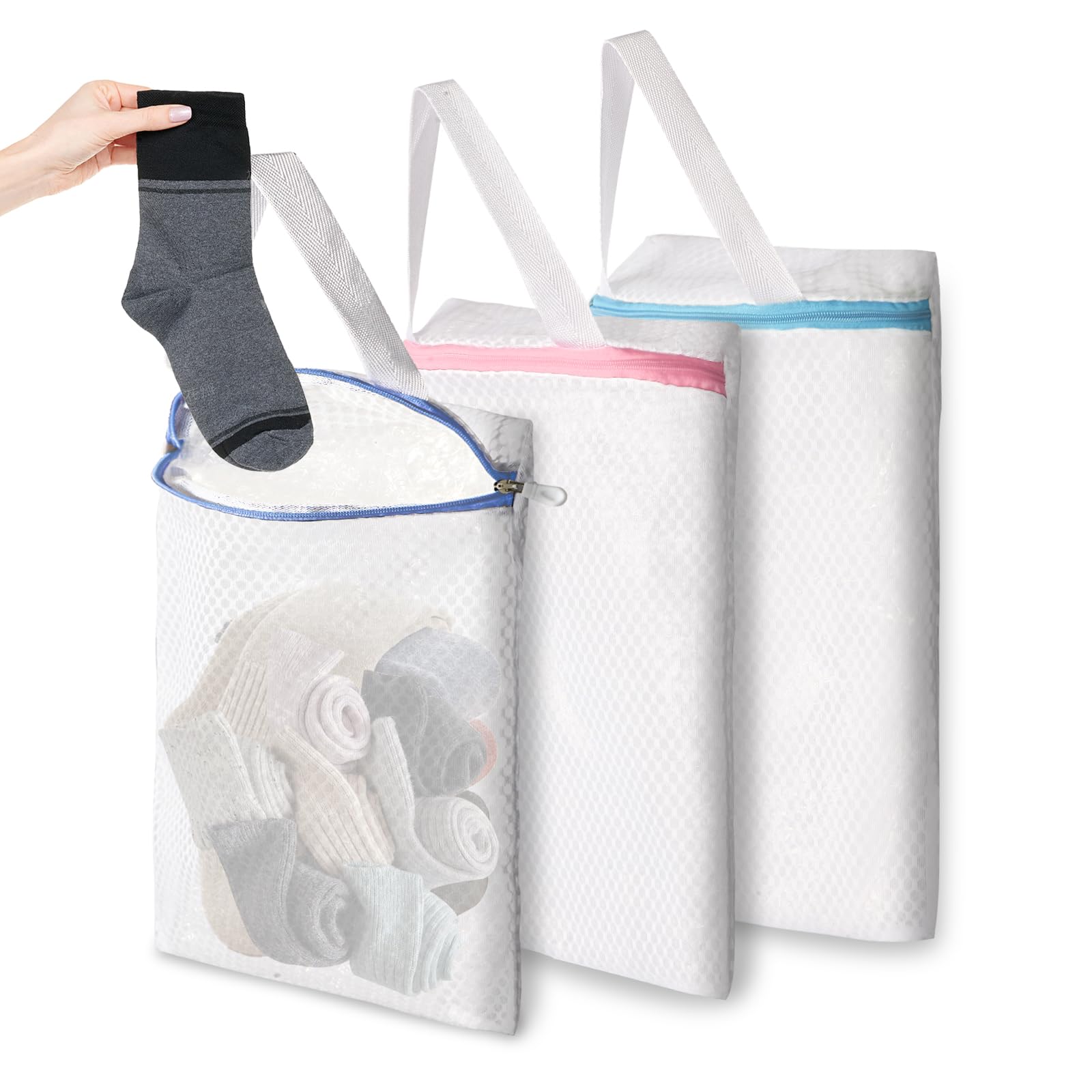 3 Pack Hanging Mesh Laundry Bags with S Hooks (3 Count)