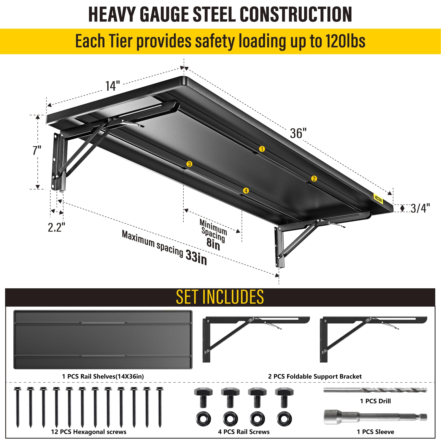 1.2x3ft Adjustable Rail Type Folding Storage Rack Shelf