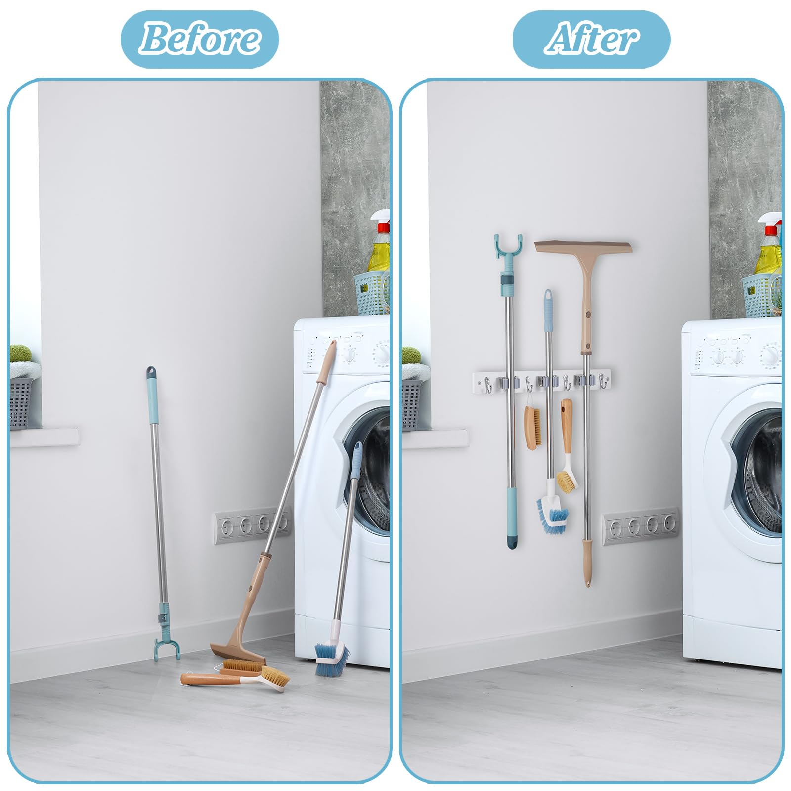 White Broom Holder Wall Mount