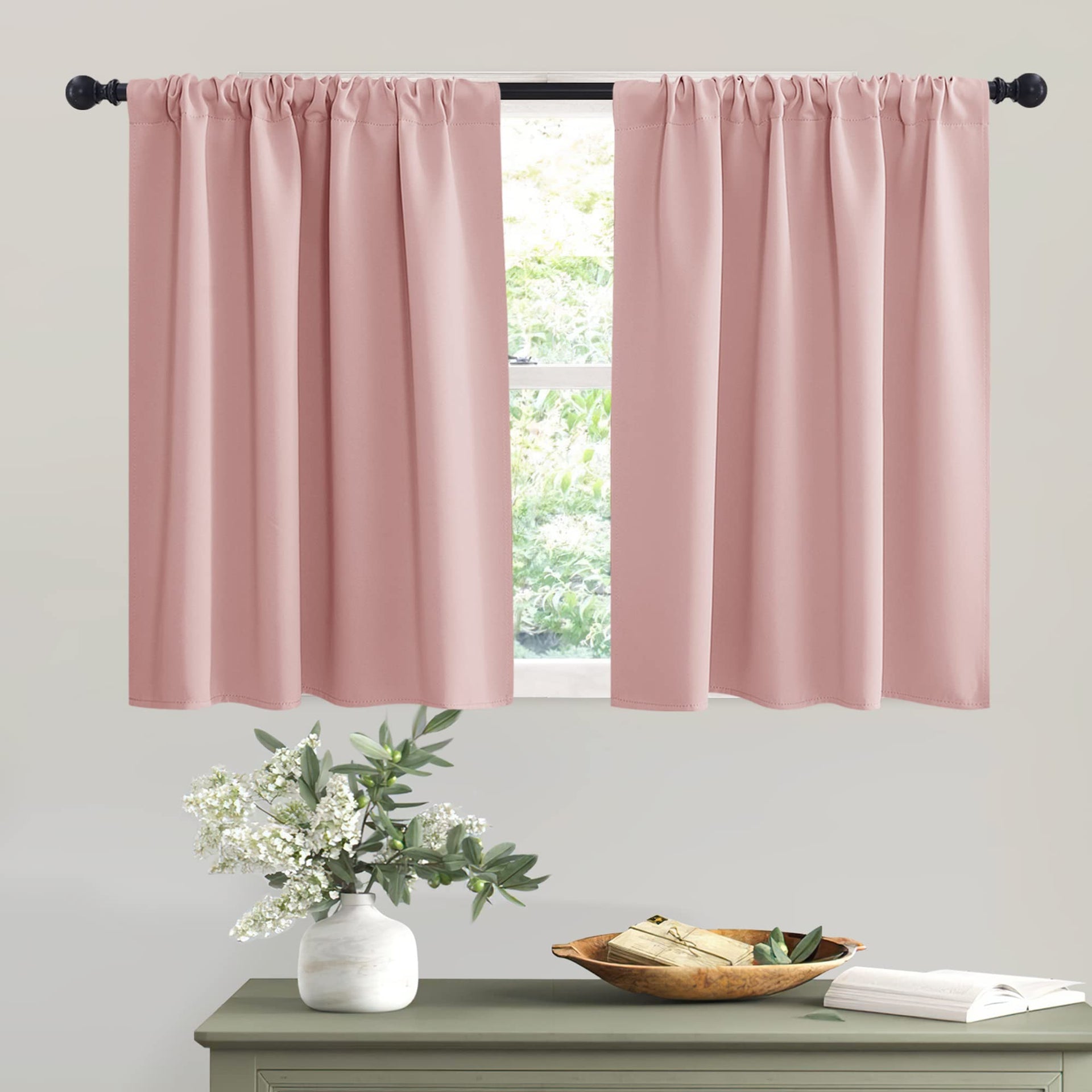 Short Peach Pink Blackout Curtains for Small Bedroom Window Cafe
