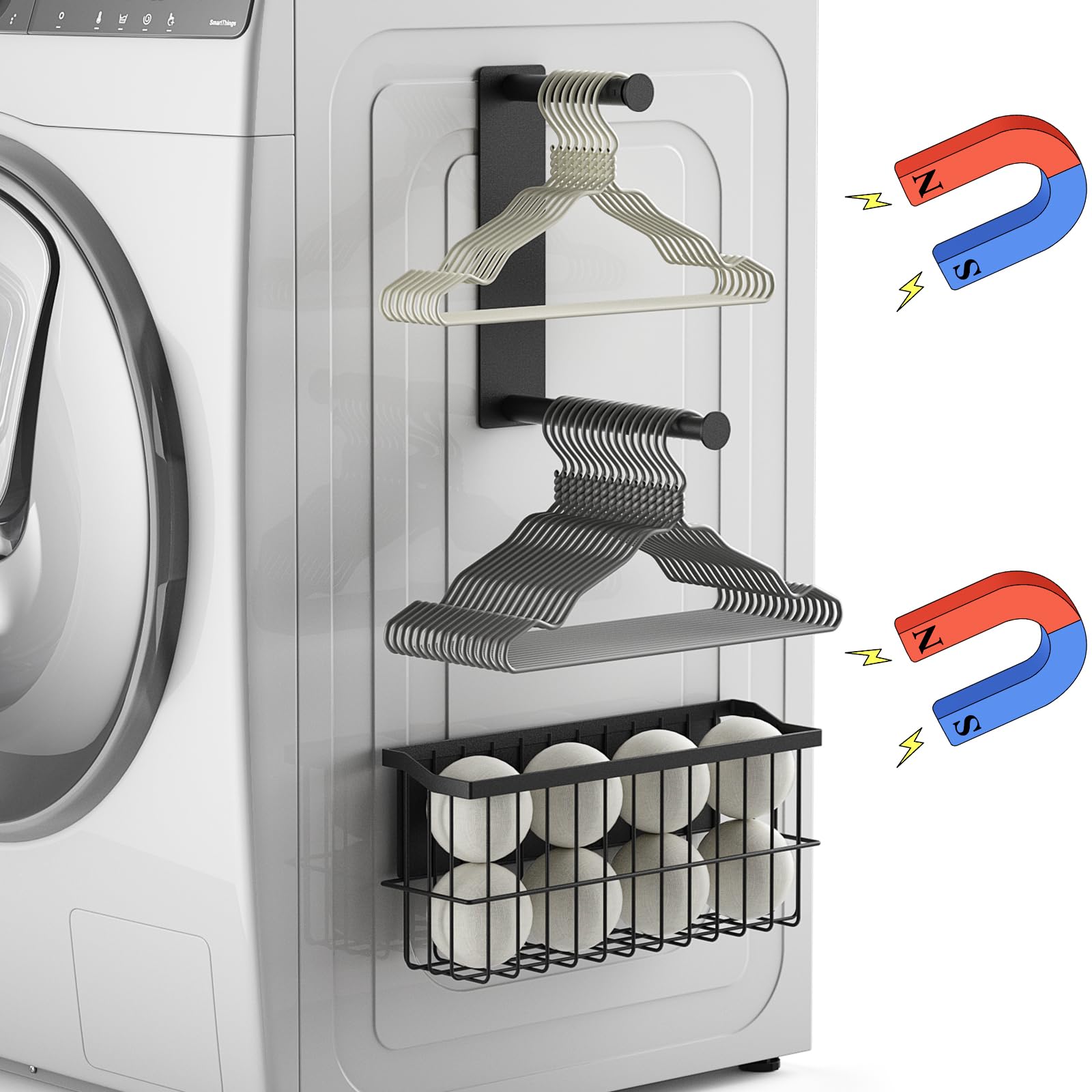 Magnetic Dryer Ball Holder and Magnetic Hanger Holder for Laundry Room Organization