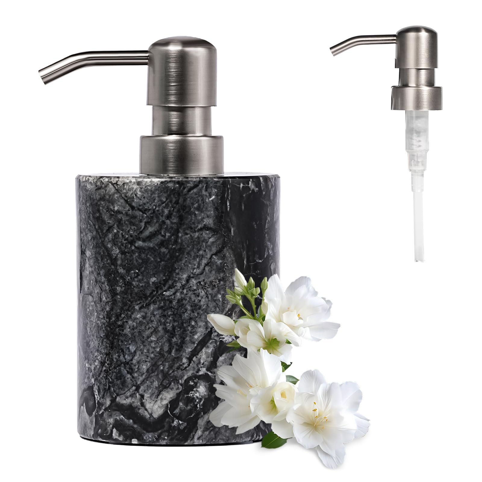 Marble Soap Dispenser with Stainless Steel Pump (6 Ounce)
