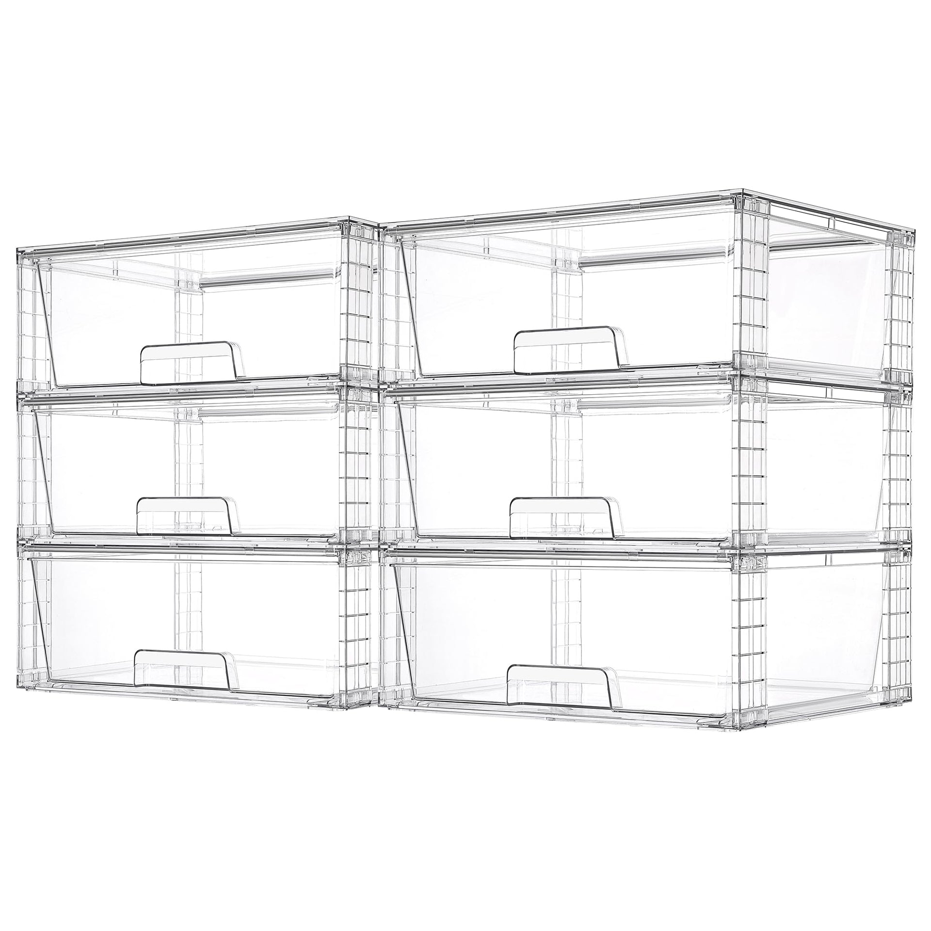 6 Pack Large Clear Stackable Storage Drawers for Closet (6 Count)