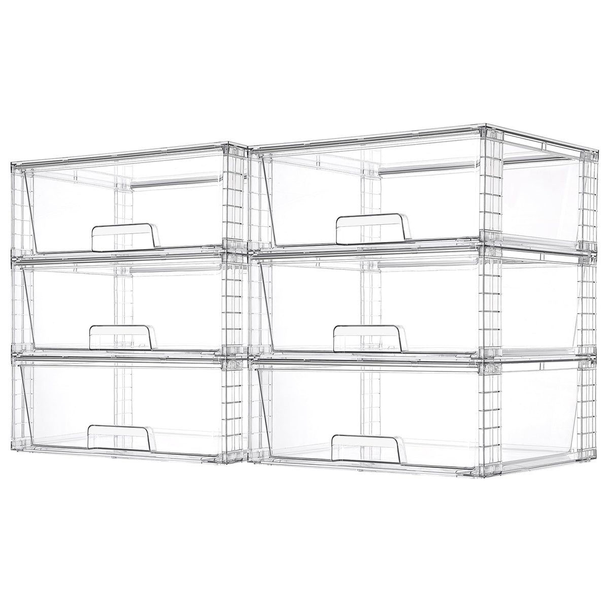6 Pack Large Clear Stackable Storage Drawers for Closet (6 Count)
