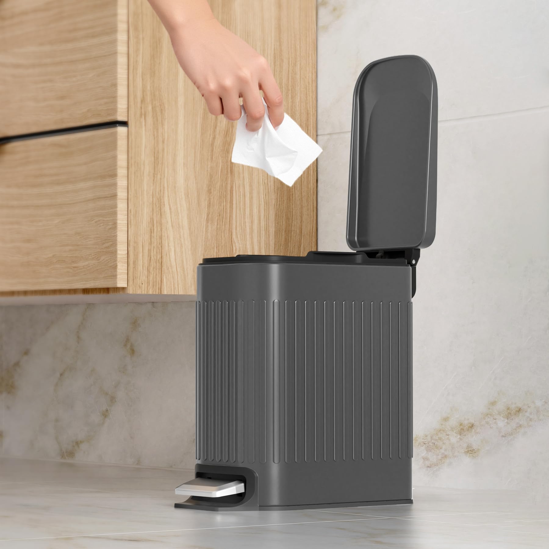 Small 1.6 Gallon Stainless Steel Trash Can with Removable Inner Bucket