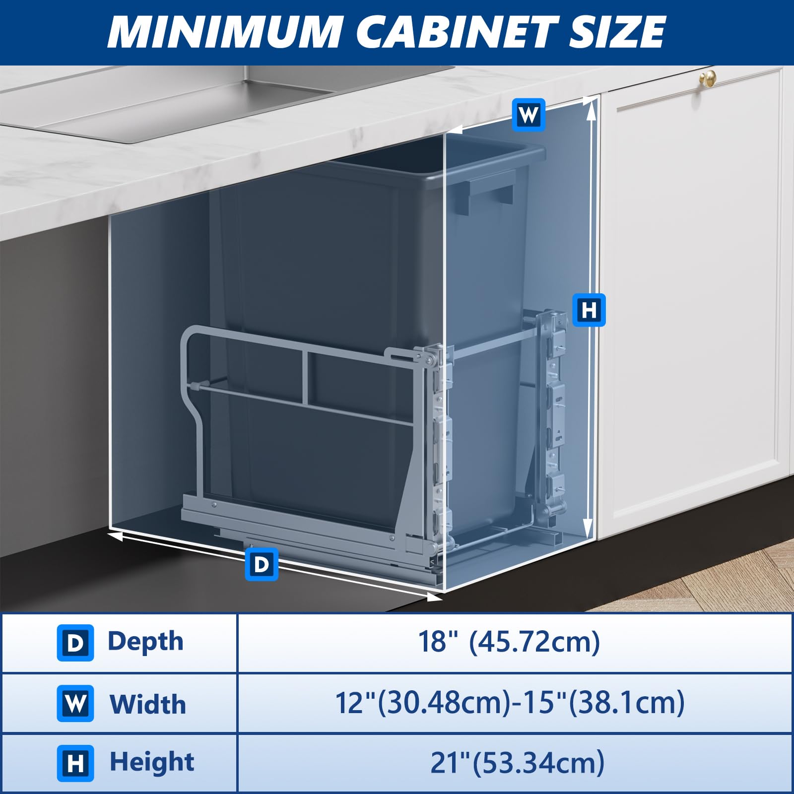 10 Gal Pull Out Trash Can Under Cabinet with Tiltable 10°