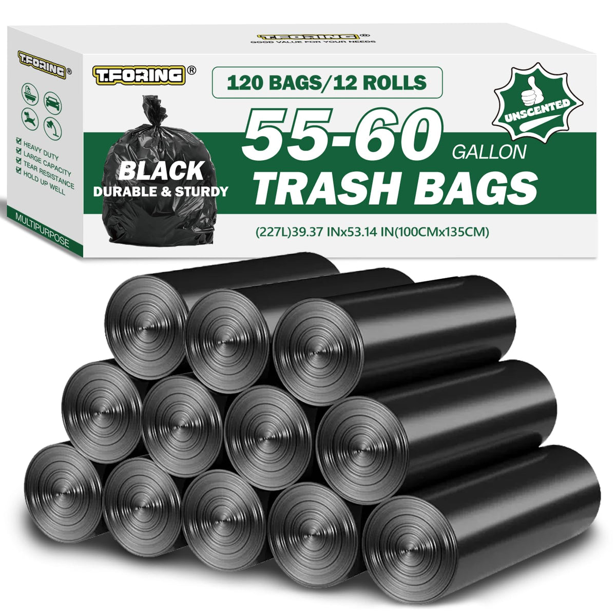 55 60 Gallon Trash Bags Unscented (120 Count)