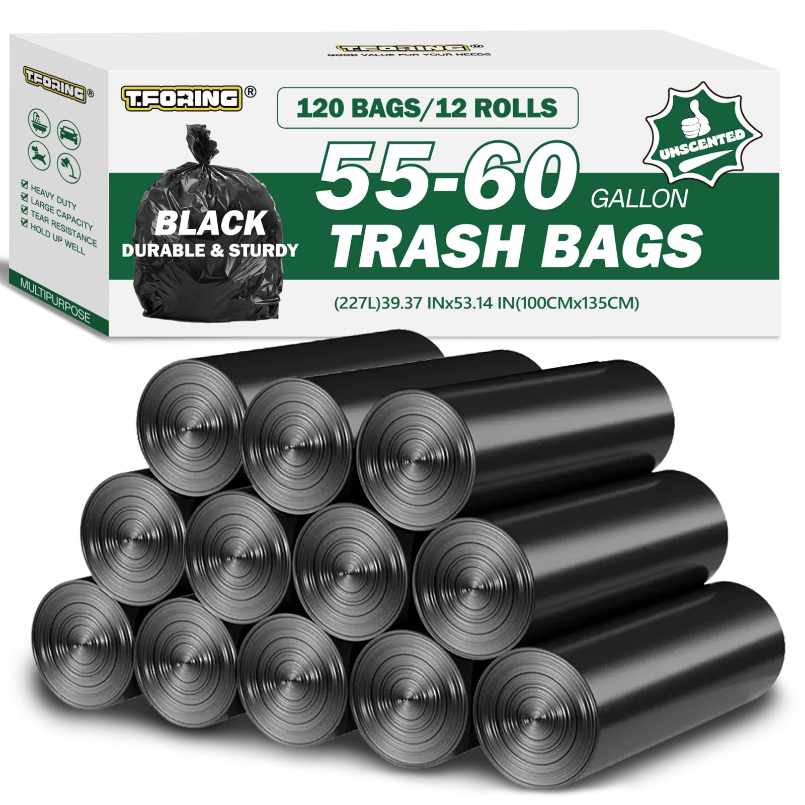 55 60 Gallon Trash Bags Unscented (120 Count)
