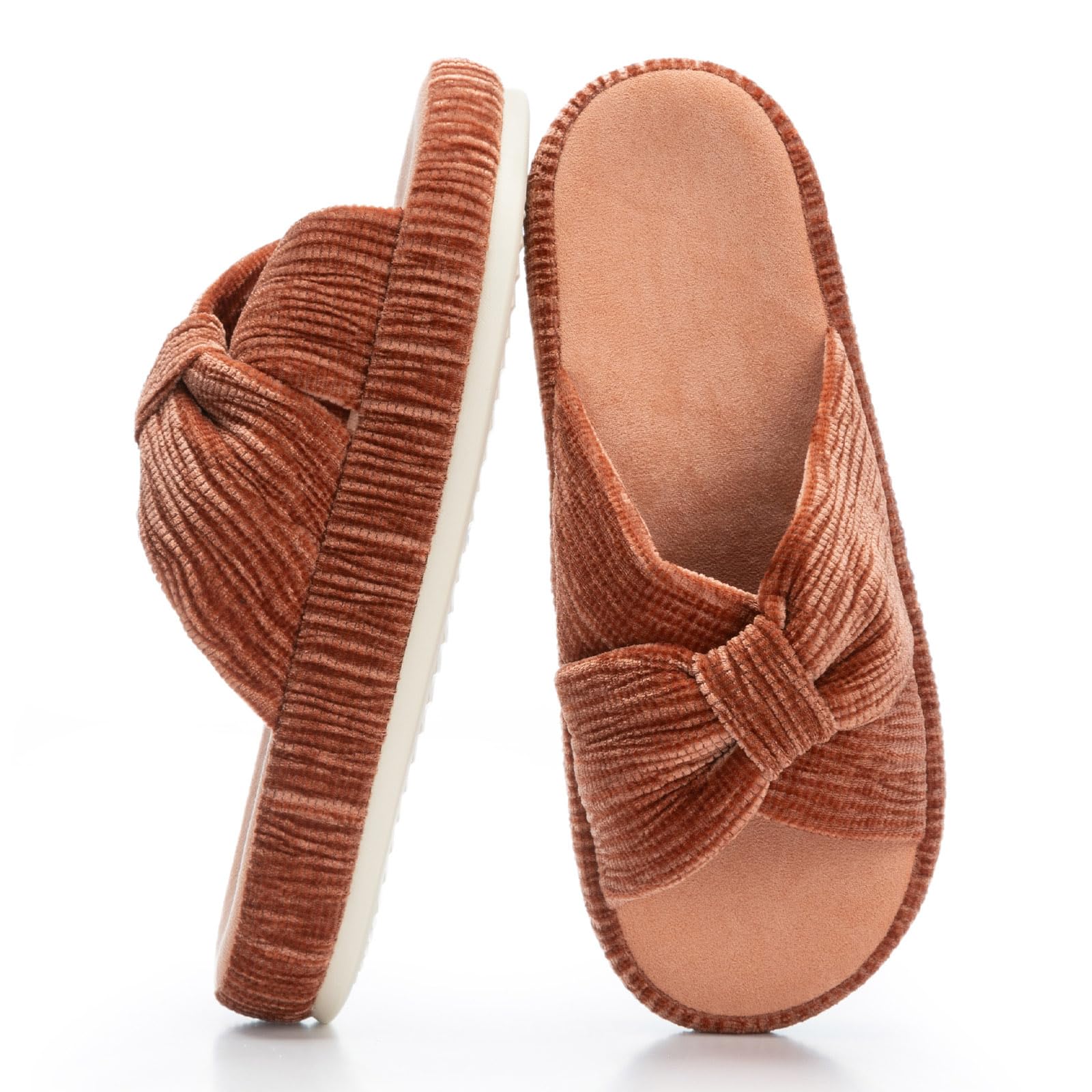Slippers for Women Memory Foam House Bedroom Bow Crossbands Pearlescent Slipper Shoes Comfy Trendy Gift Slippers Orange Size 7 8 6.5