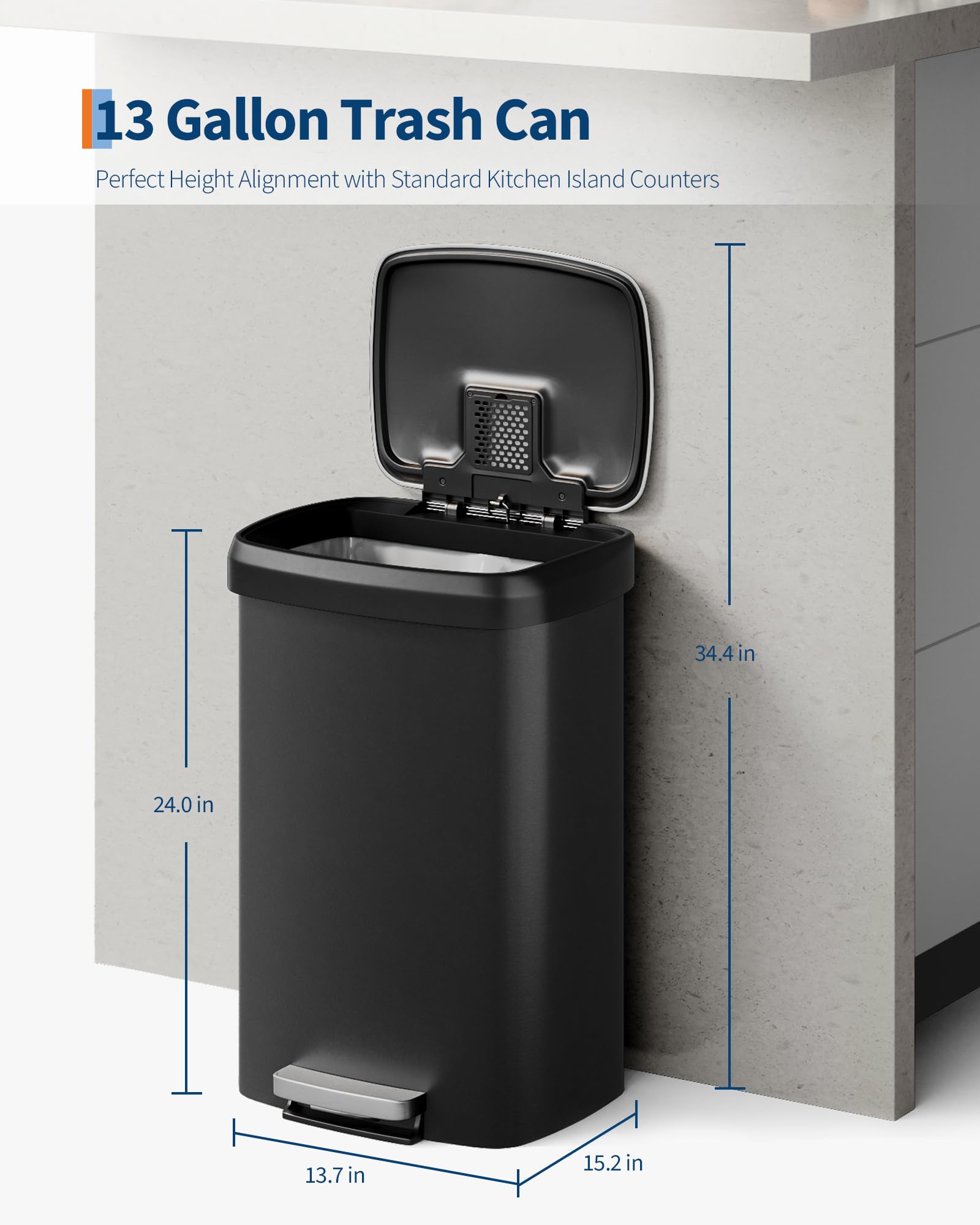 13 gal 50 L Plastic Trash Can with Lid