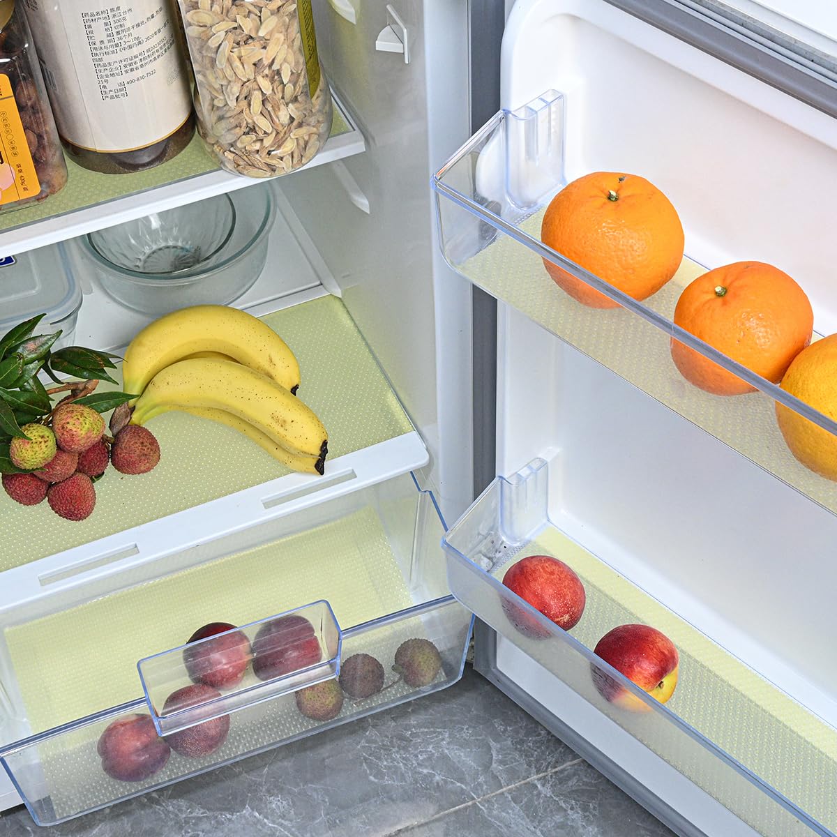 12Pcs Refrigerator Liners Washable Fridge Shelf Liners Mats for Freezer Glass Shelves Kitchen Cabinets Cupboards Drawers