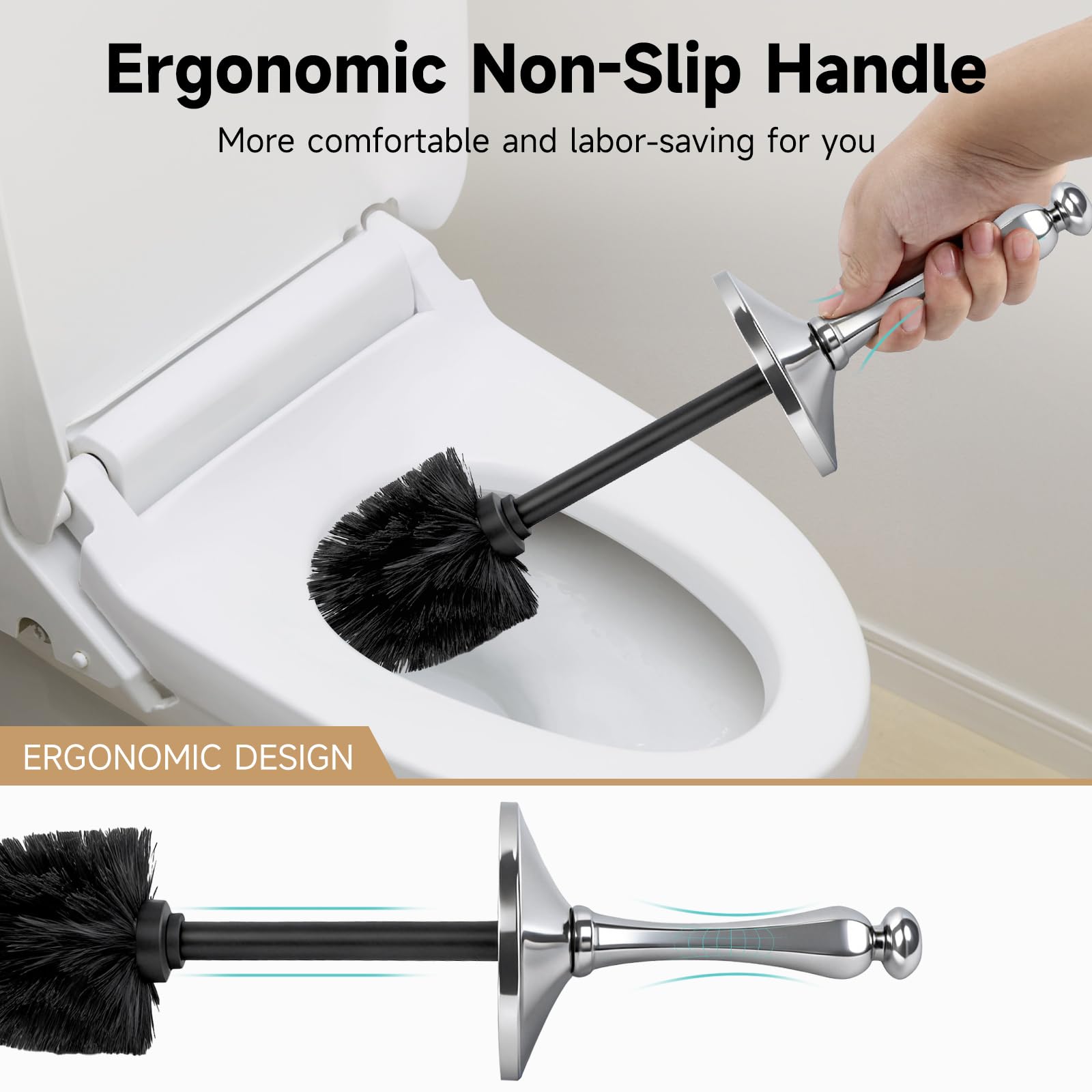 Silver Toilet Brush and Holder (35 Count)