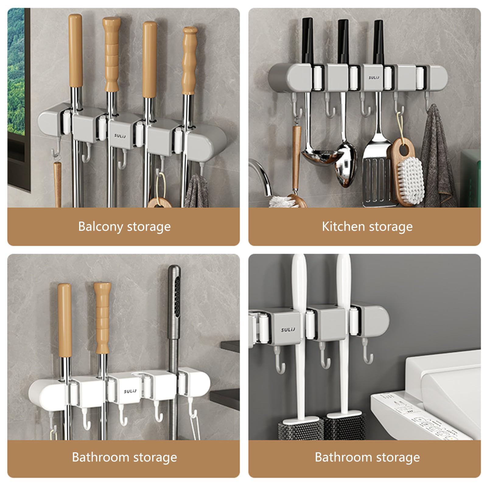 Wall Mount Broom Grippers Mop And Holder Adhesive No Drilling And Dustpan Hanger For Home Garden And Holder Racks Anti