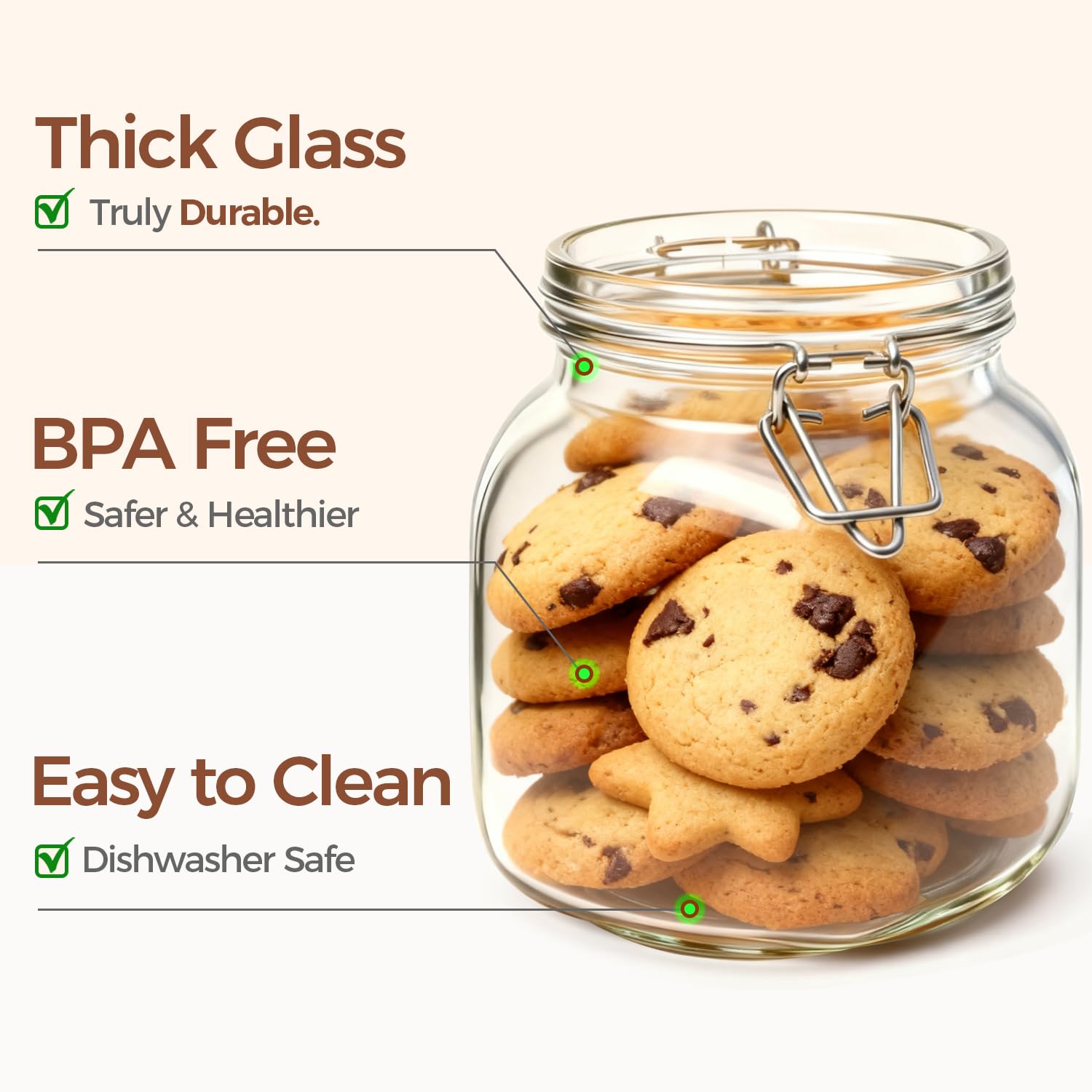 Square Glass Pantry Jars with Airtight Lids 27 oz 6 Pack Spice Jar (6 Count)