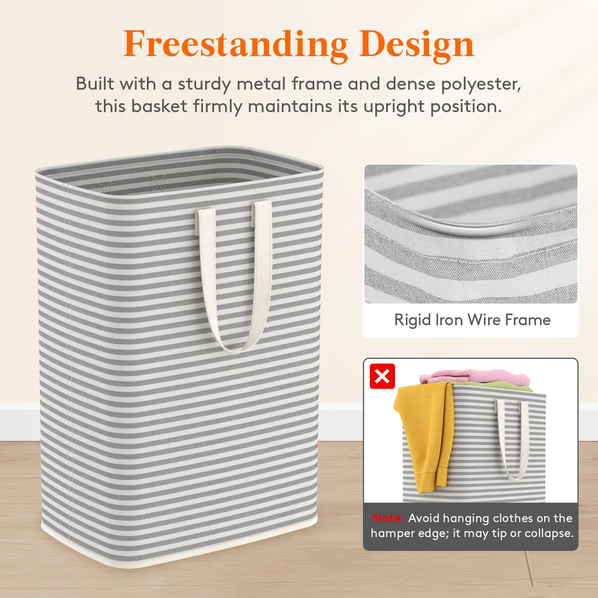 65L Collapsible Laundry Basket with Extended Handles