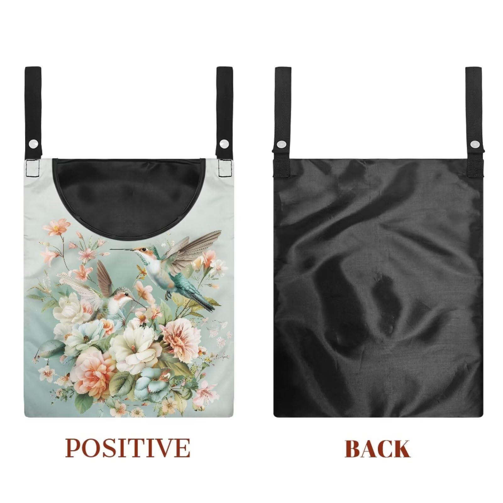 Hummingbird Floral Clothes Pin Bag to Hang On Line Reusable Clothespin Holder Laundry Room Clothespin Holder with Large Opening Space