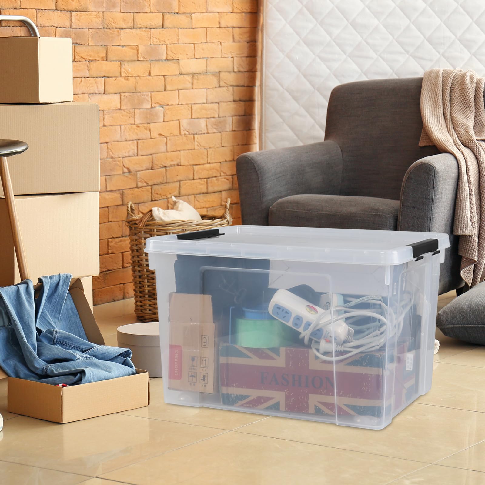 50 L Plastic Storage Bins with Latching Lids and Wheels (4 Count)