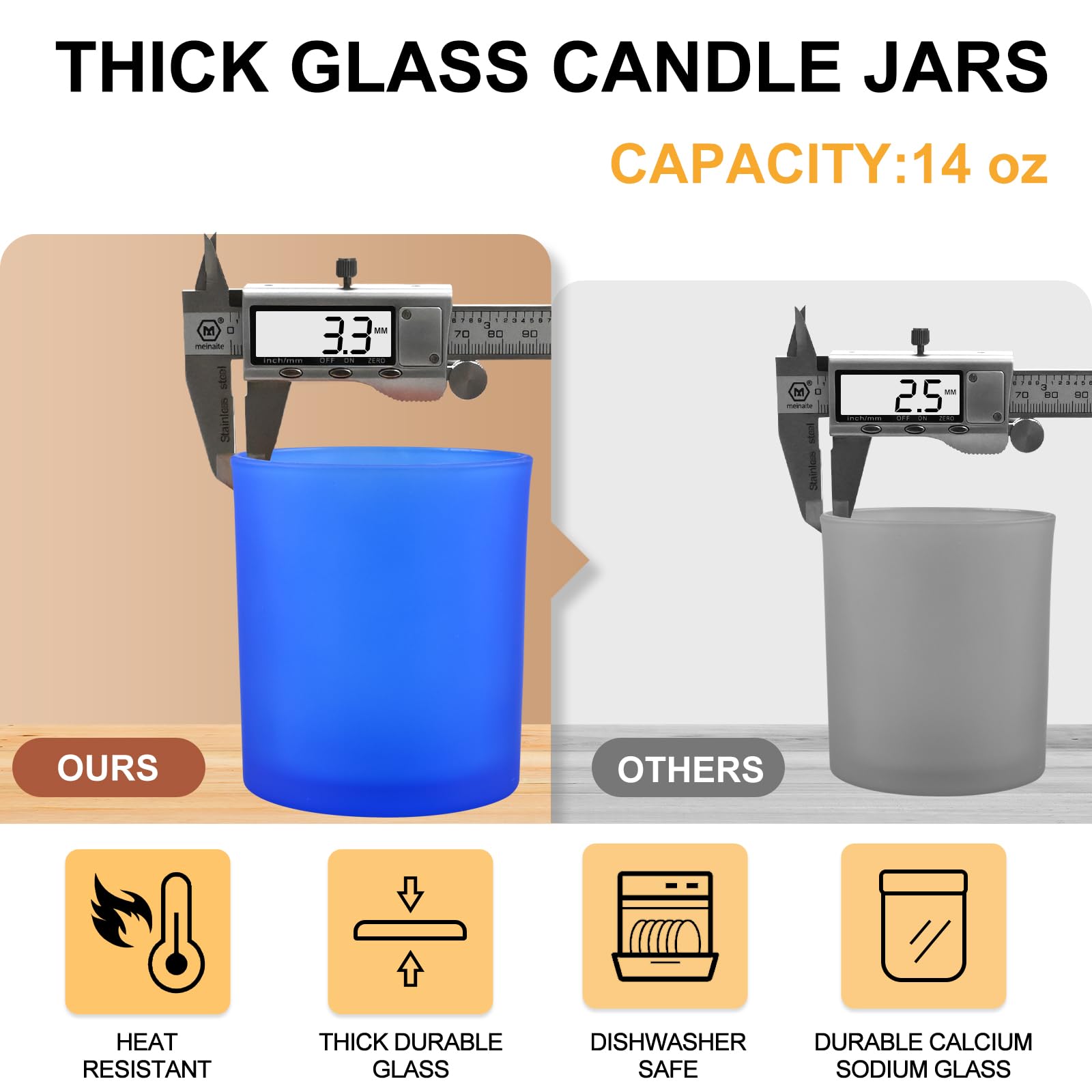 14 OZ Thick Candle Jars for Making Candles 12 Pcs (12 Count)