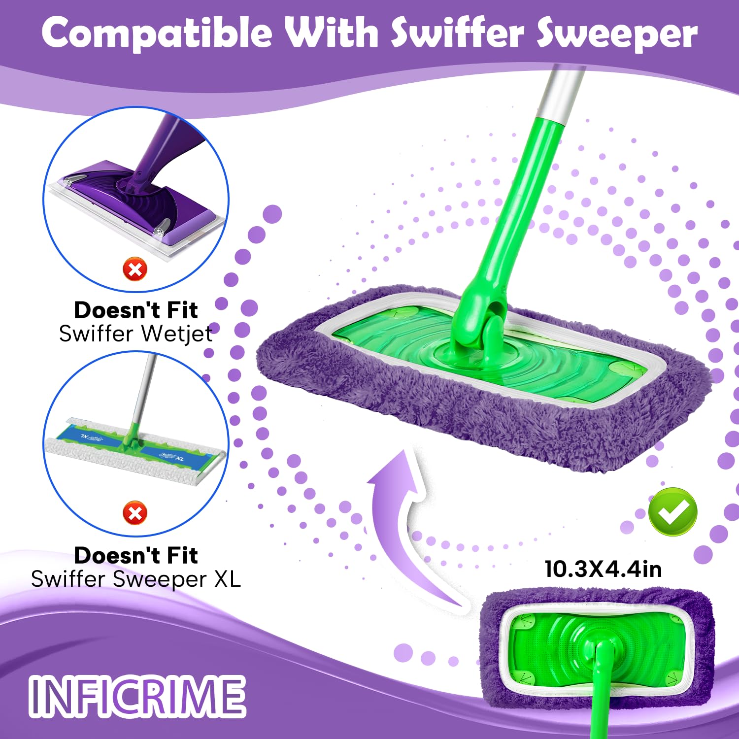 6 Pack Reusable Microfiber Mop Pads Compatible with Swiffer Sweeper Mop (6 Count)