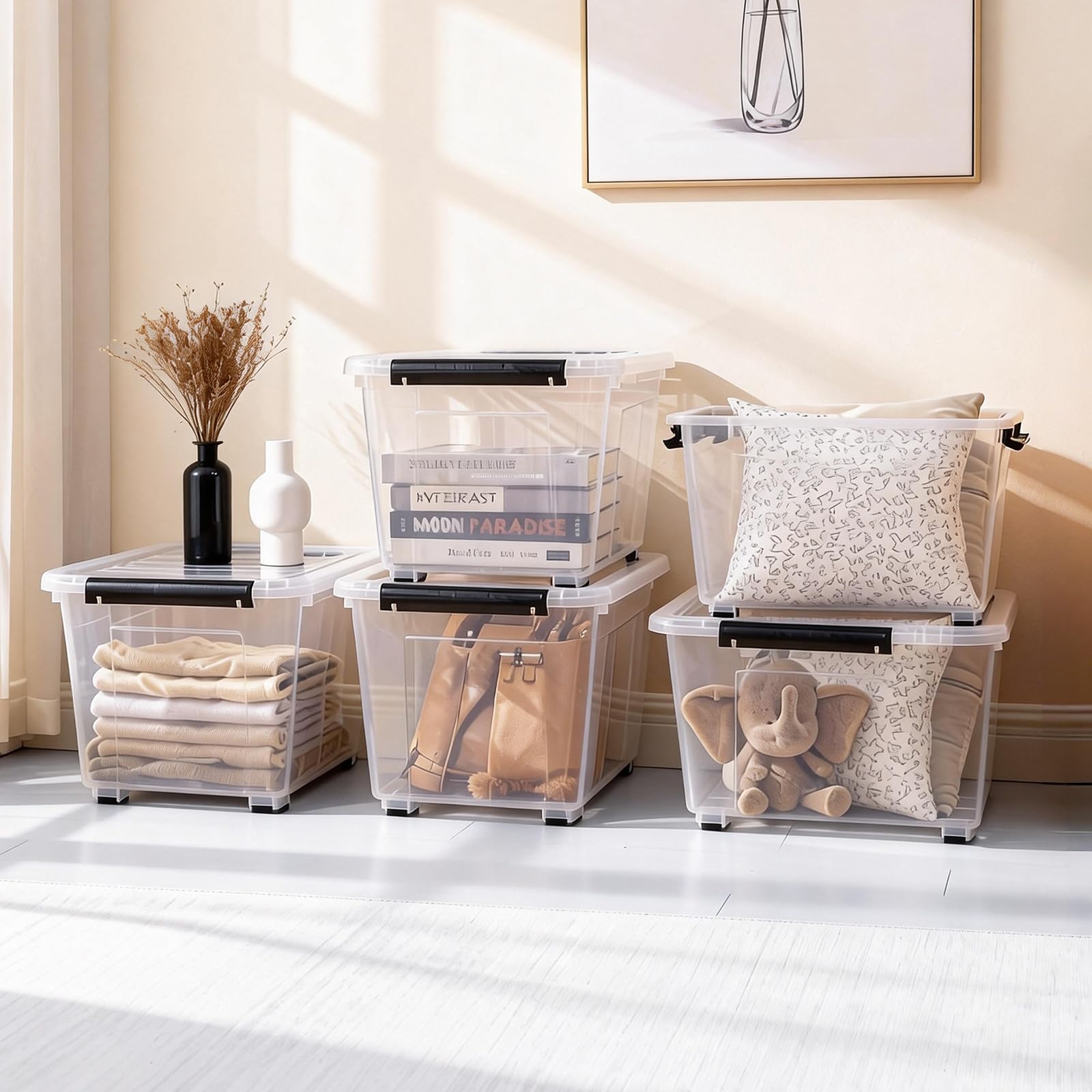 54 Quart Large Clear Plastic Storage Bins with Lids 6 (6 Count)