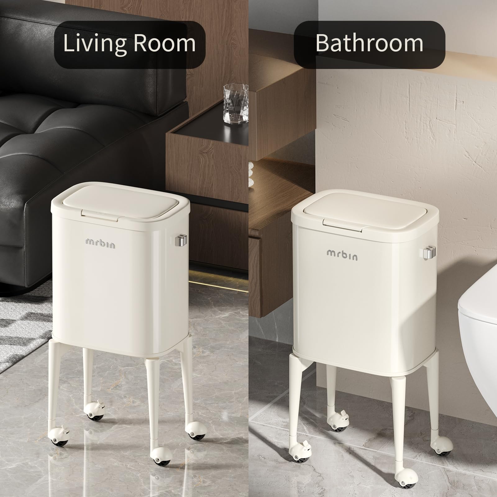 Metal Kitchen Trash Can with Wheel Legs